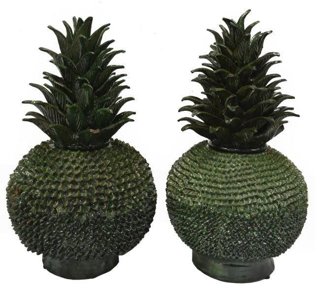 (2) GLAZED PINEAPPLE-FORM URNS,