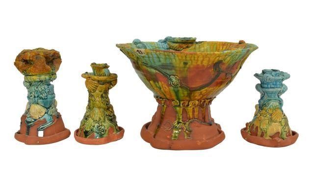 4 MEXICO POLYCHROME GLAZED COMPOTE 35c0f1