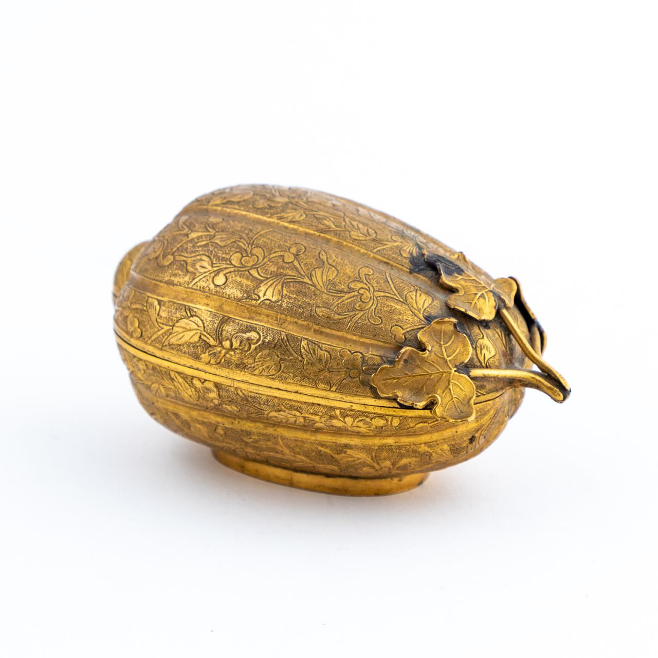 CHINESE GILT BRASS MELON FORM LIDDED