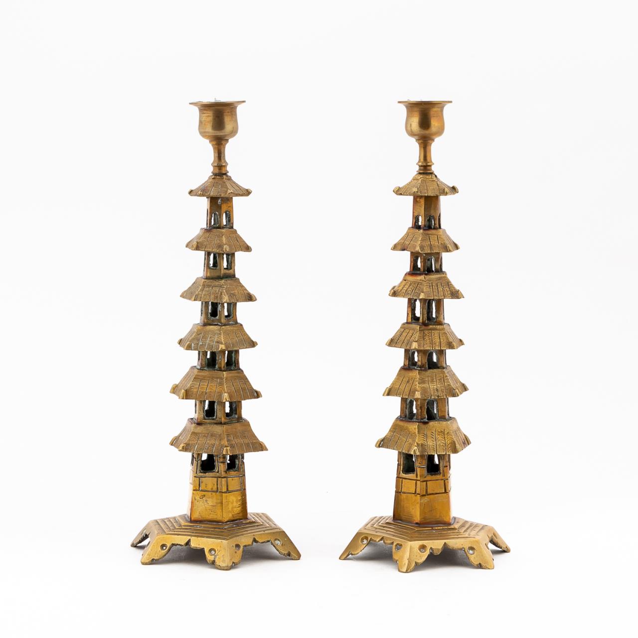 PAIR, CHINESE BRASS PAGODA-FORM