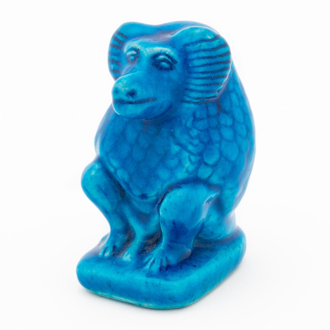 TURQUOISE GLAZED SEATED BABOON