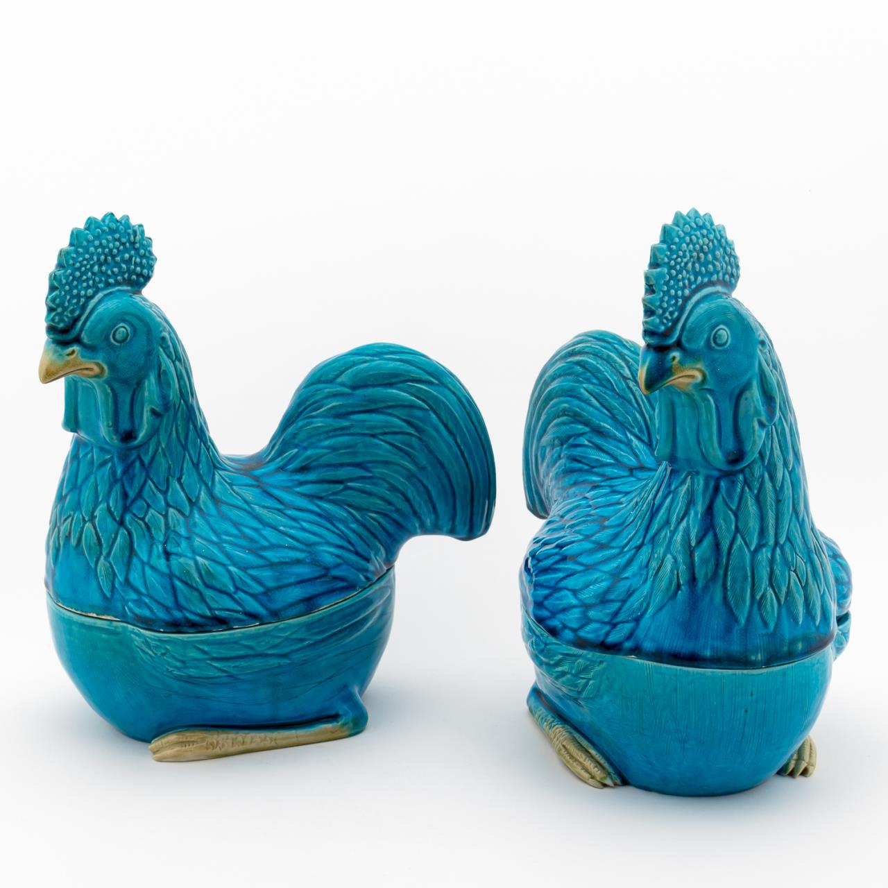 CHINESE PAIR LARGE TURQUOISE ROOSTER 35c16e