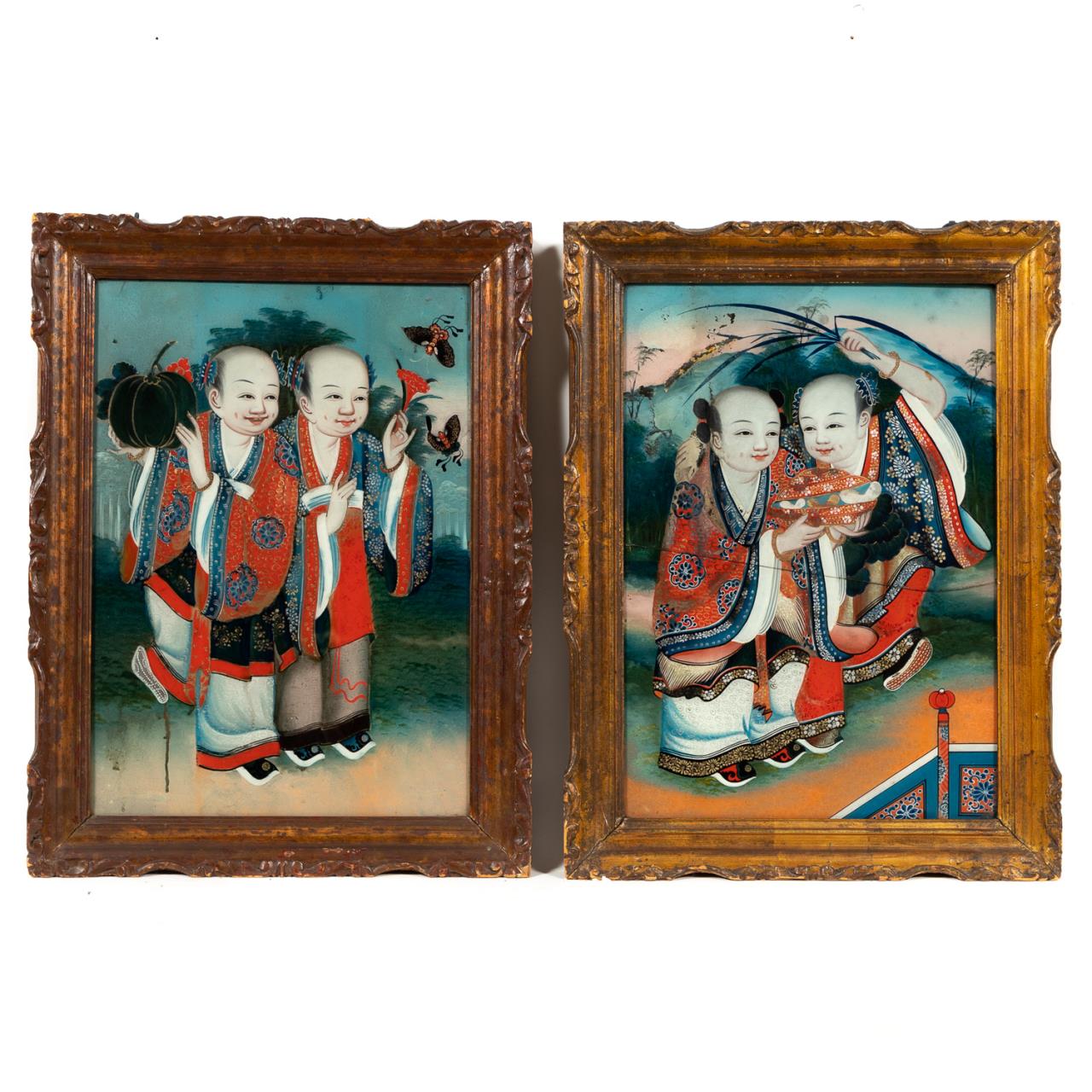 PAIR, CHINESE REVERSE PAINTING