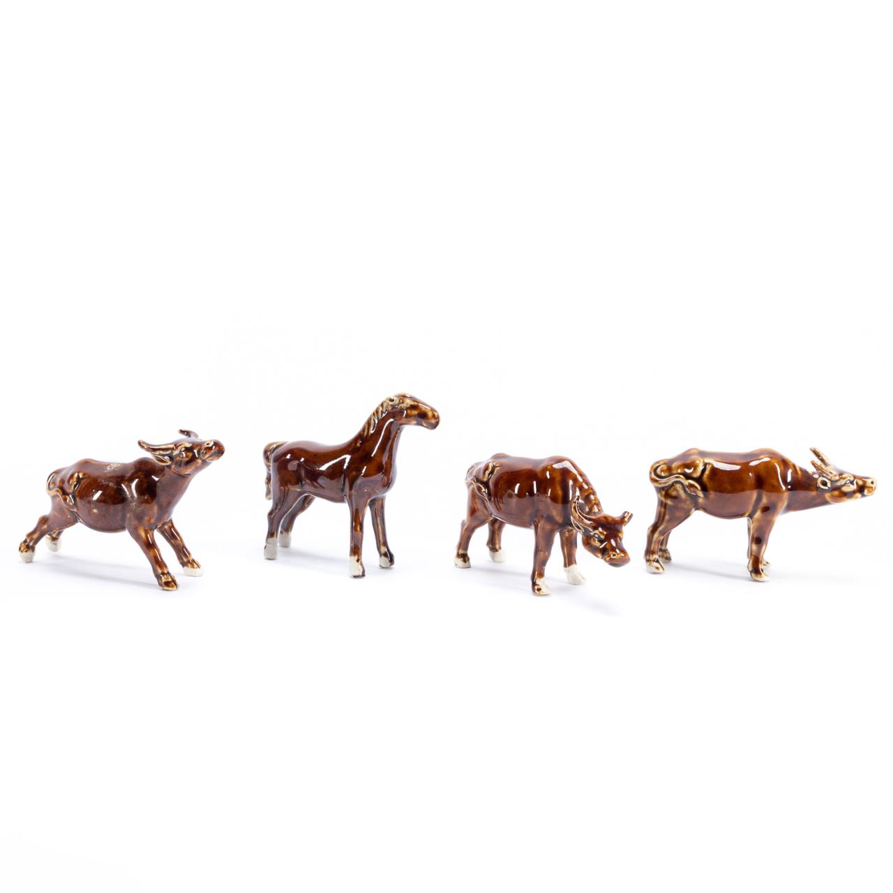 CHINESE 4PC BROWN GLAZED COW  35c17f