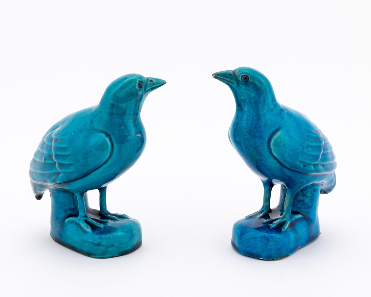TWO CHINESE TURQUOISE BLUE QUAIL 35c192