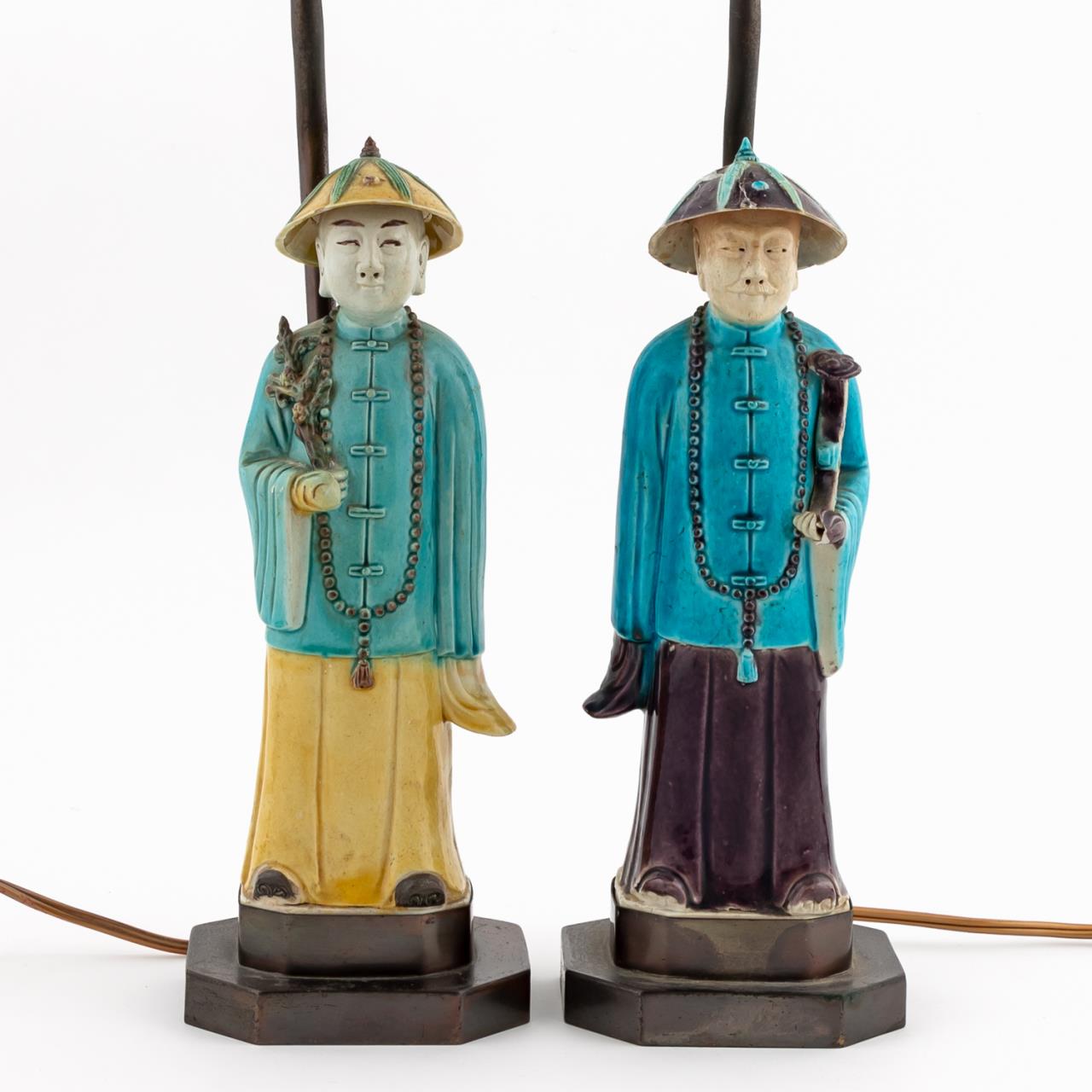 PAIR CHINESE MALE FIGURES MOUNTED 35c358