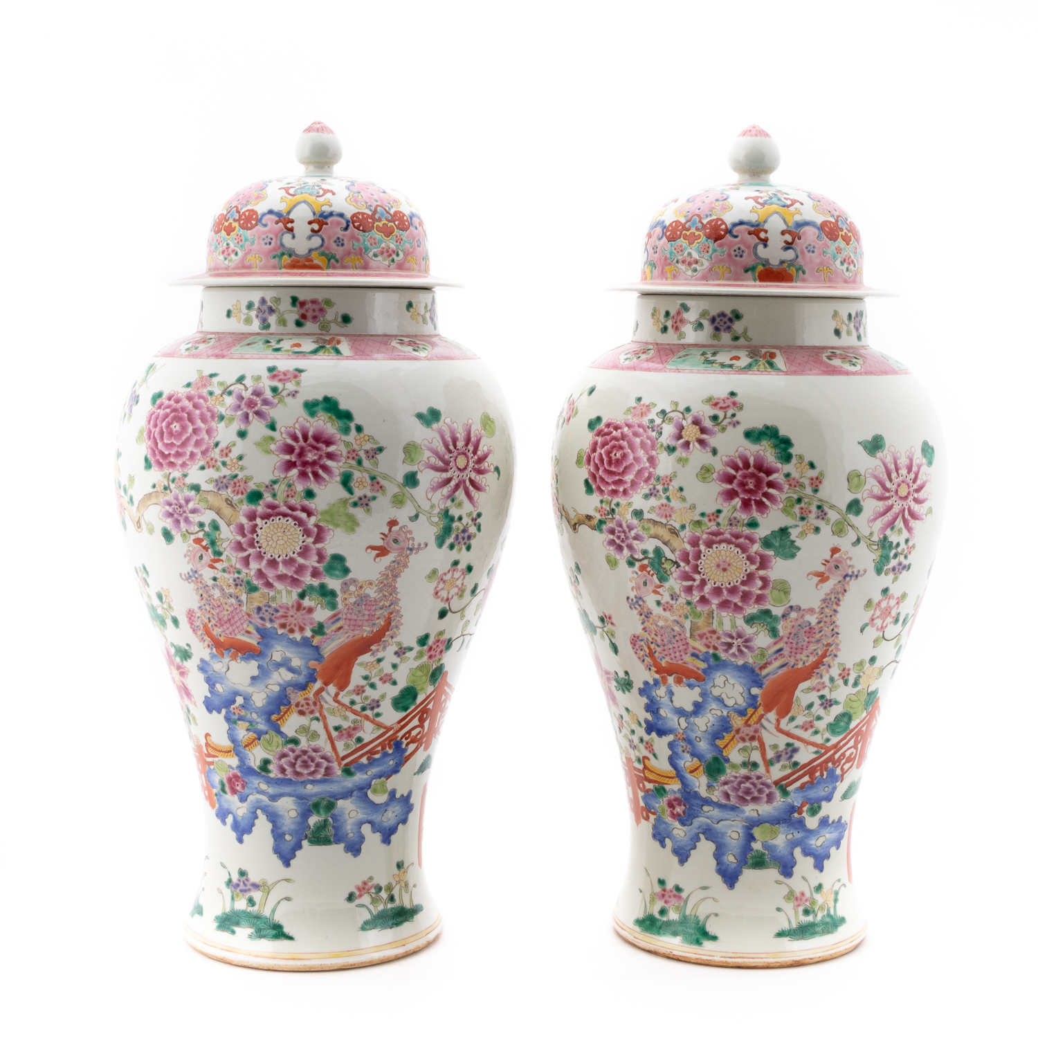 PAIR CHINESE FAMILLE ROSE LIDDED
