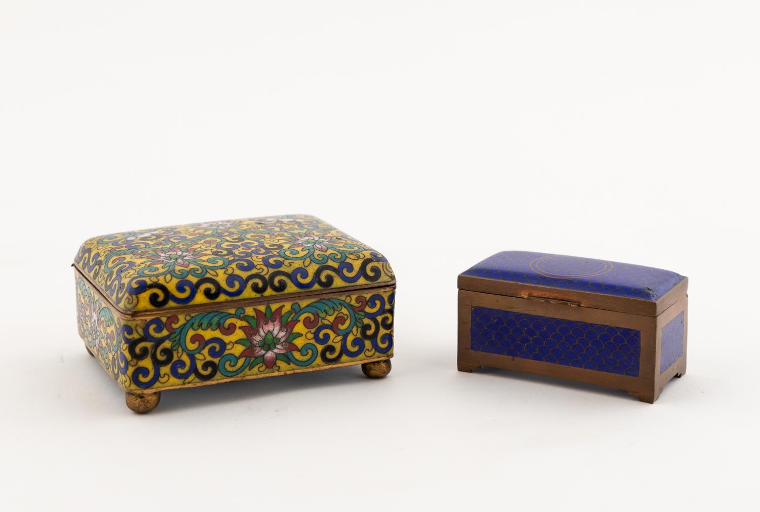 TWO CLOISONNE BOXES, YELLOW GROUND