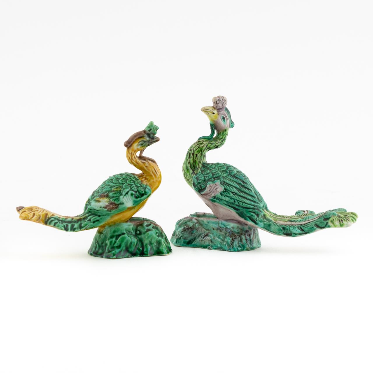 TWO PETITE GREEN GLAZE PHOENIX 35c3c7