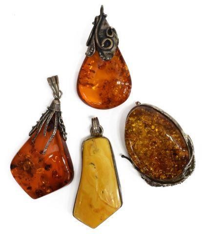  4 SILVER BUTTERSCOTCH AMBER PENDANTS 35c429