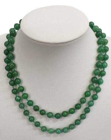 GREEN JADE BEADED NECKLACE 35"LEstate