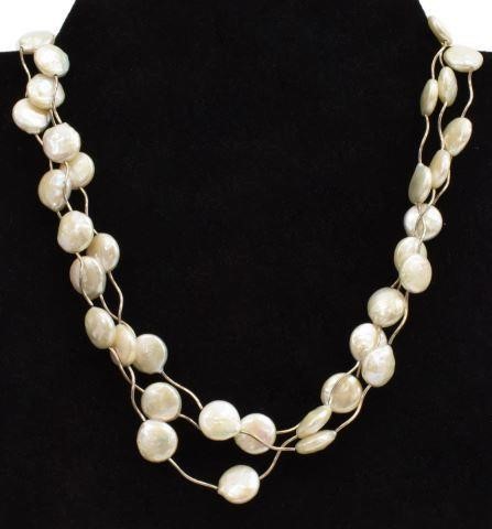 STERLING SILVER COIN PEARL NECKLACESterling