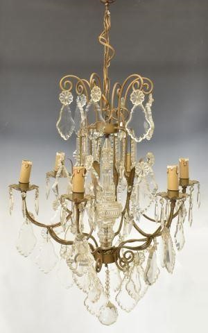 FRENCH GILT IRON & CRYSTAL SIX-LIGHT