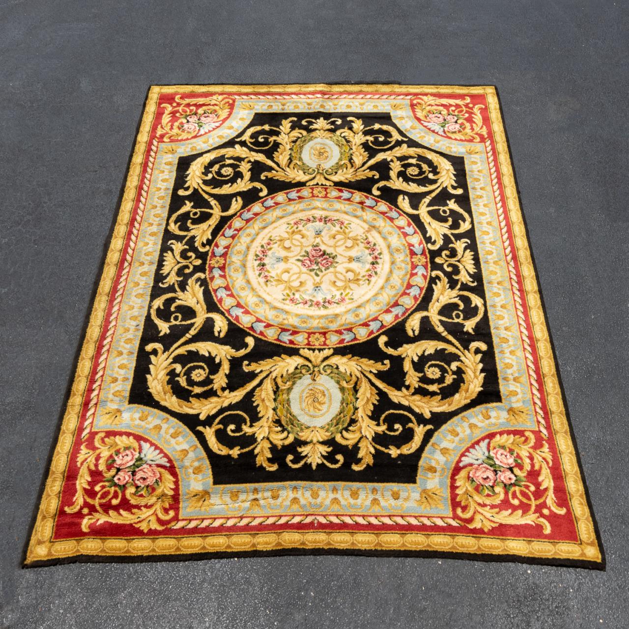 SAVONNERIE STYLE RUG WITH BLACK