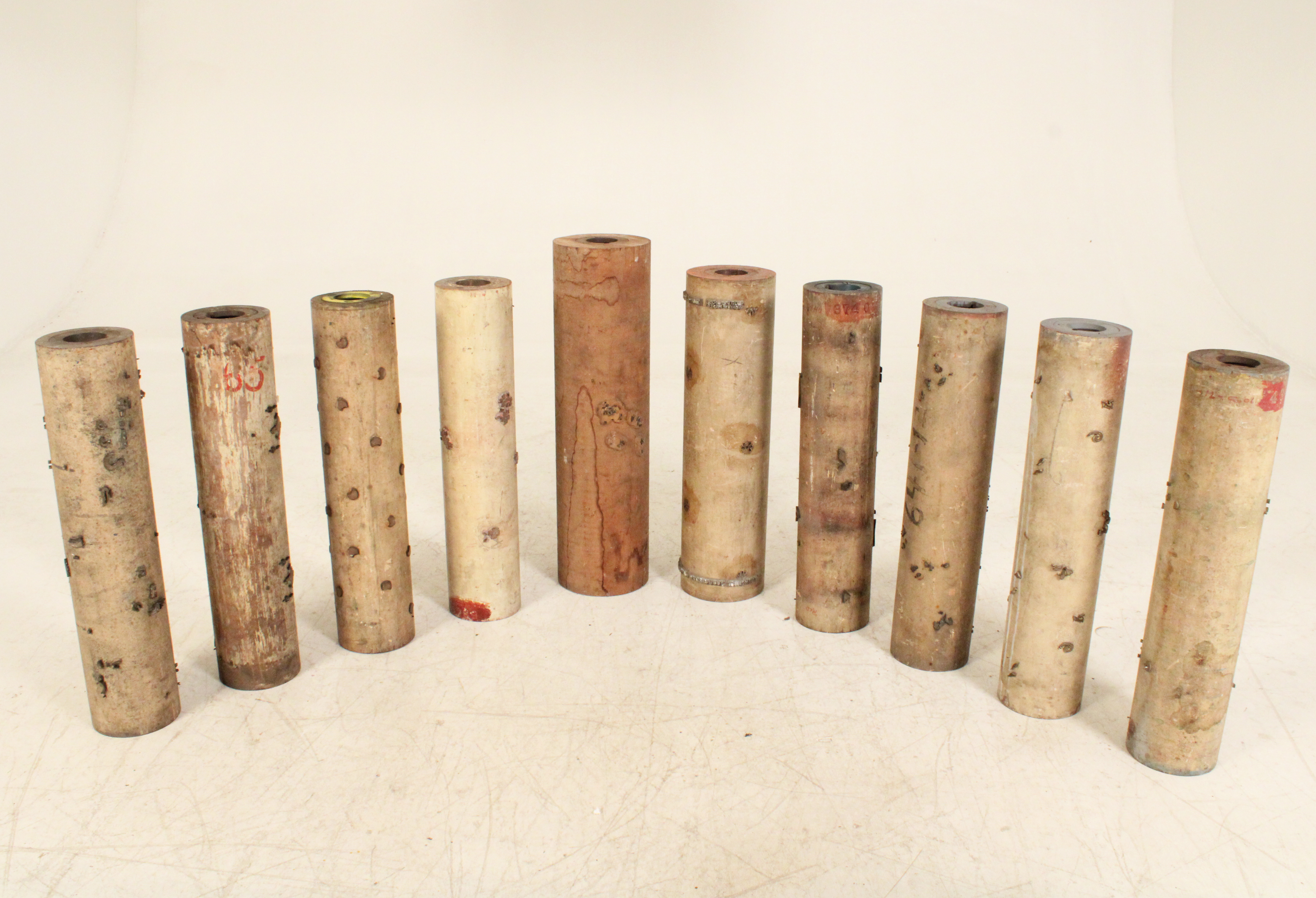 GROUP OF 10 WOODEN WALLPAPER ROLLERS