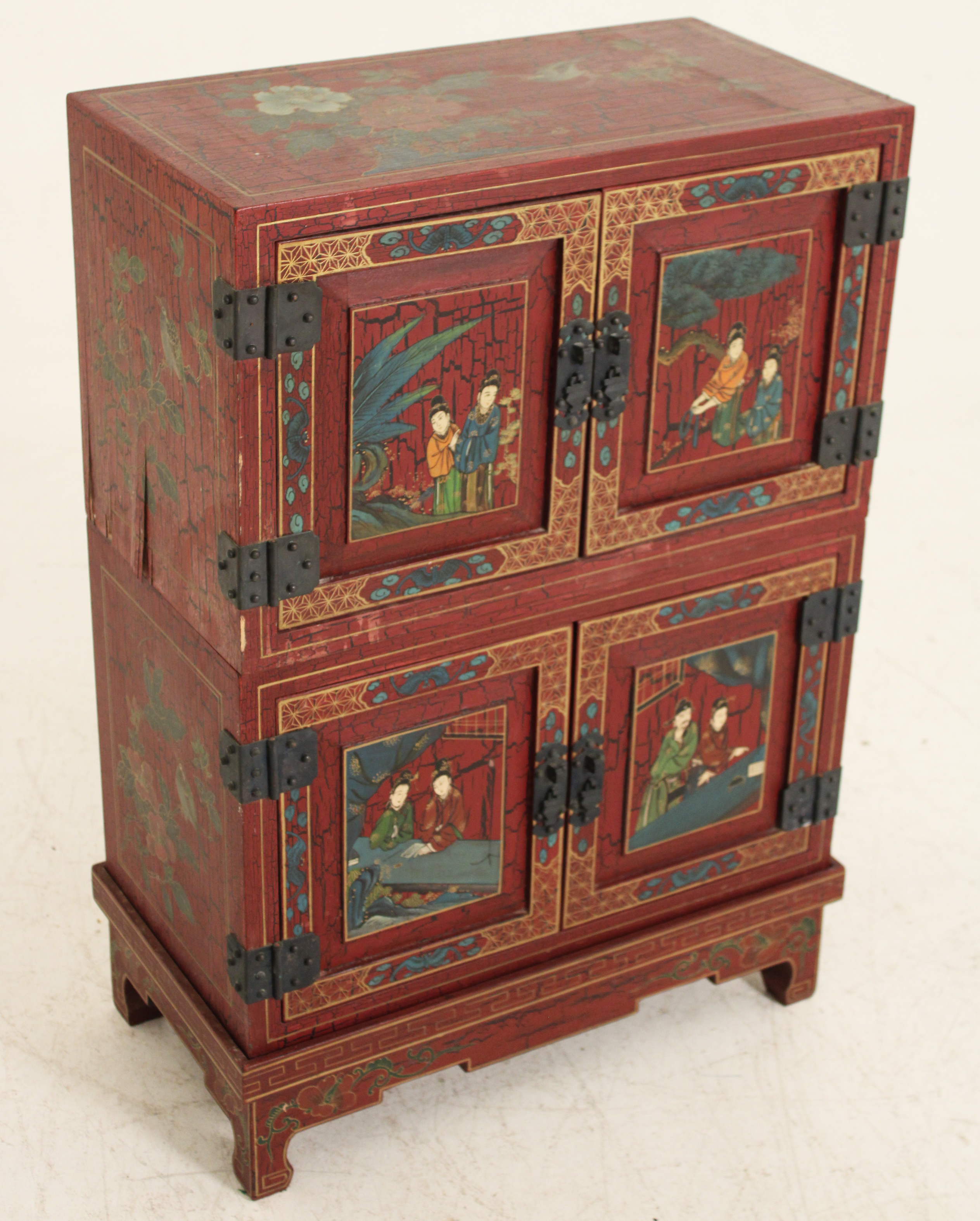 ORIENTAL RED LACQUERED 2 PART CABINET 35ed06