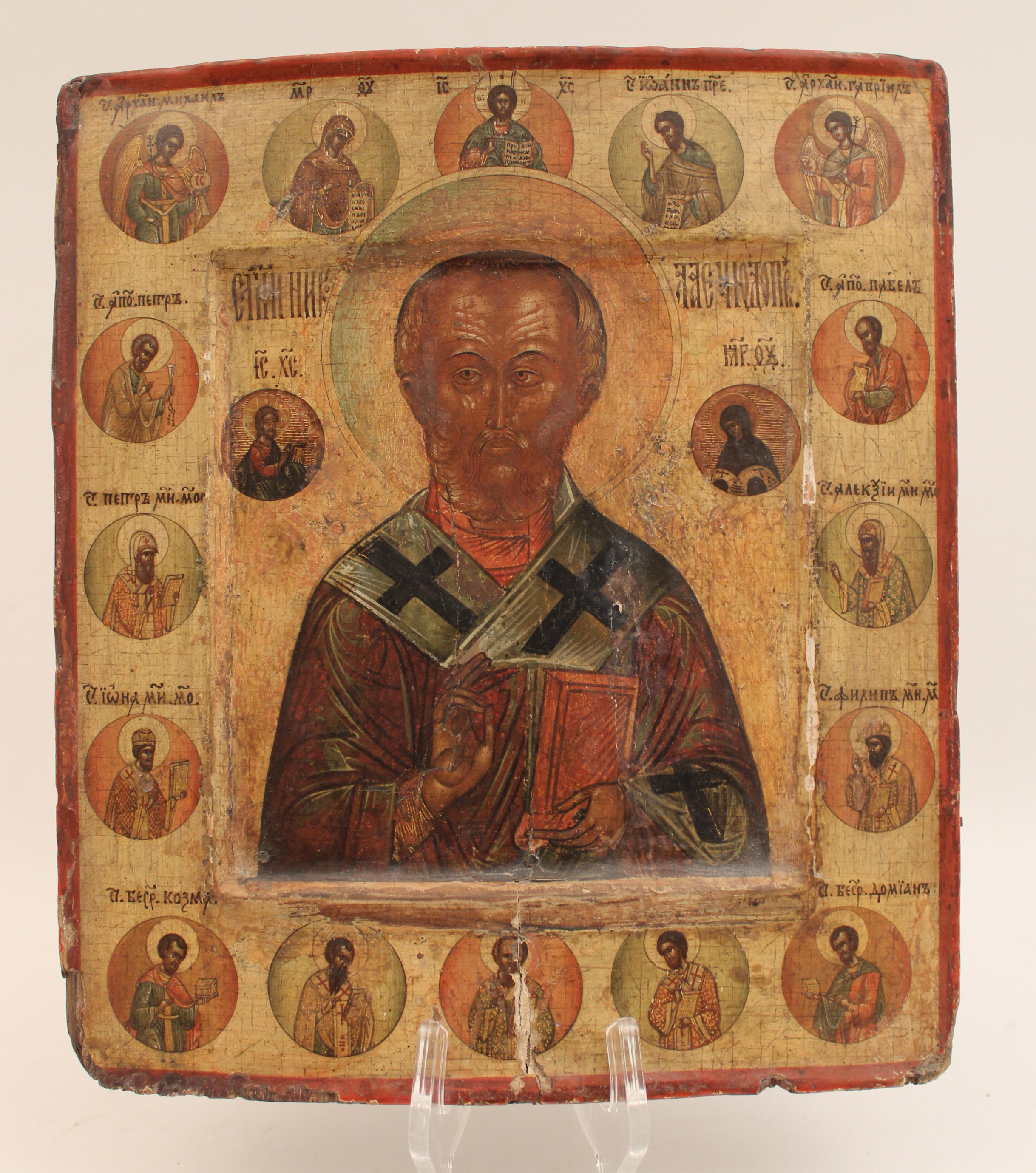 RUSSIAN WOOD AND POLYCHROME ICON  35ed4a