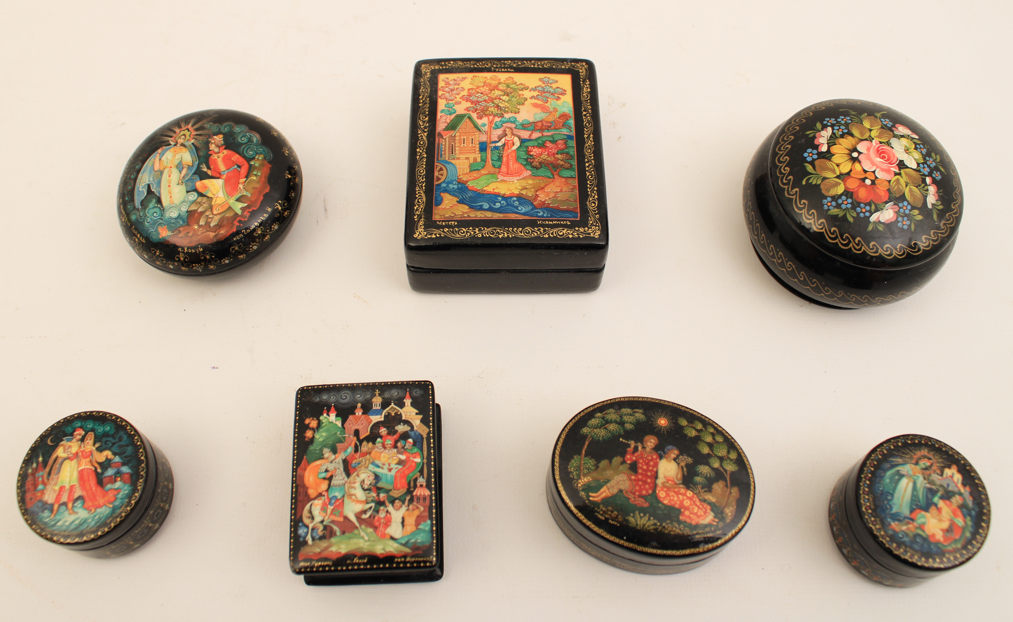 GROUP OF 7 RUSSIAN ENAMEL BOXES 35ed99