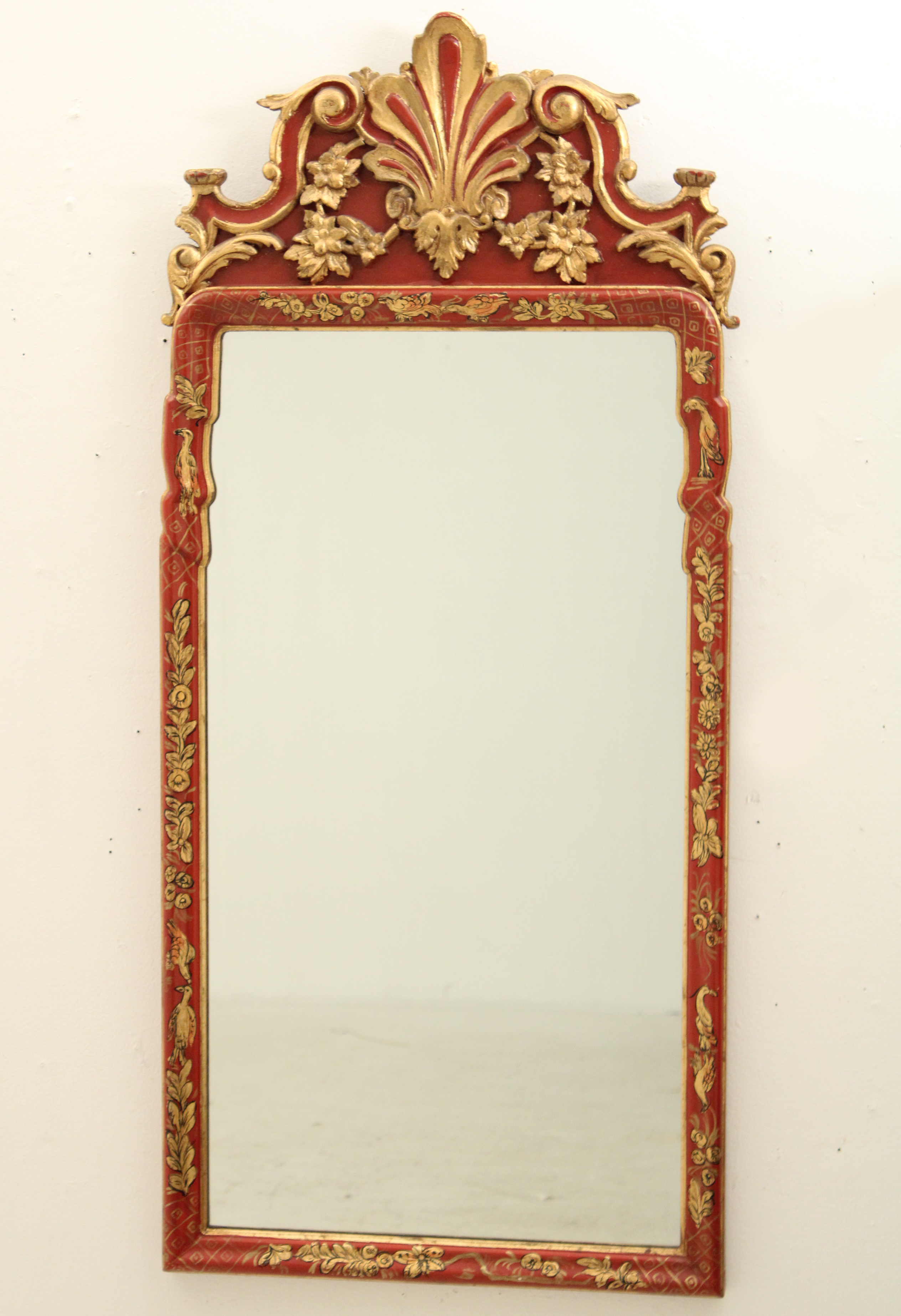 RED LACQUER CHINOISERIE MIRROR