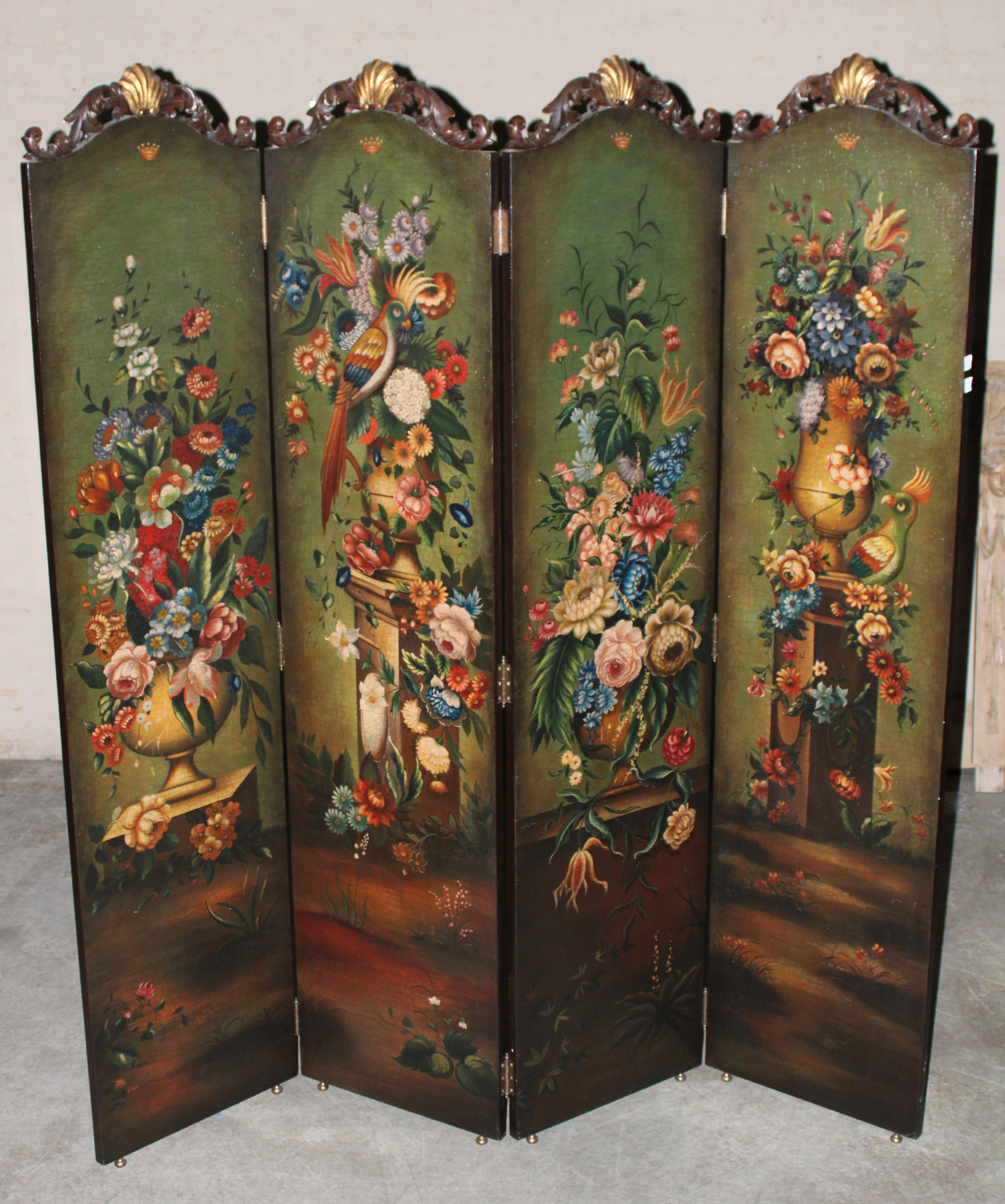 4 PANEL WALNUT AND PARCEL GILT