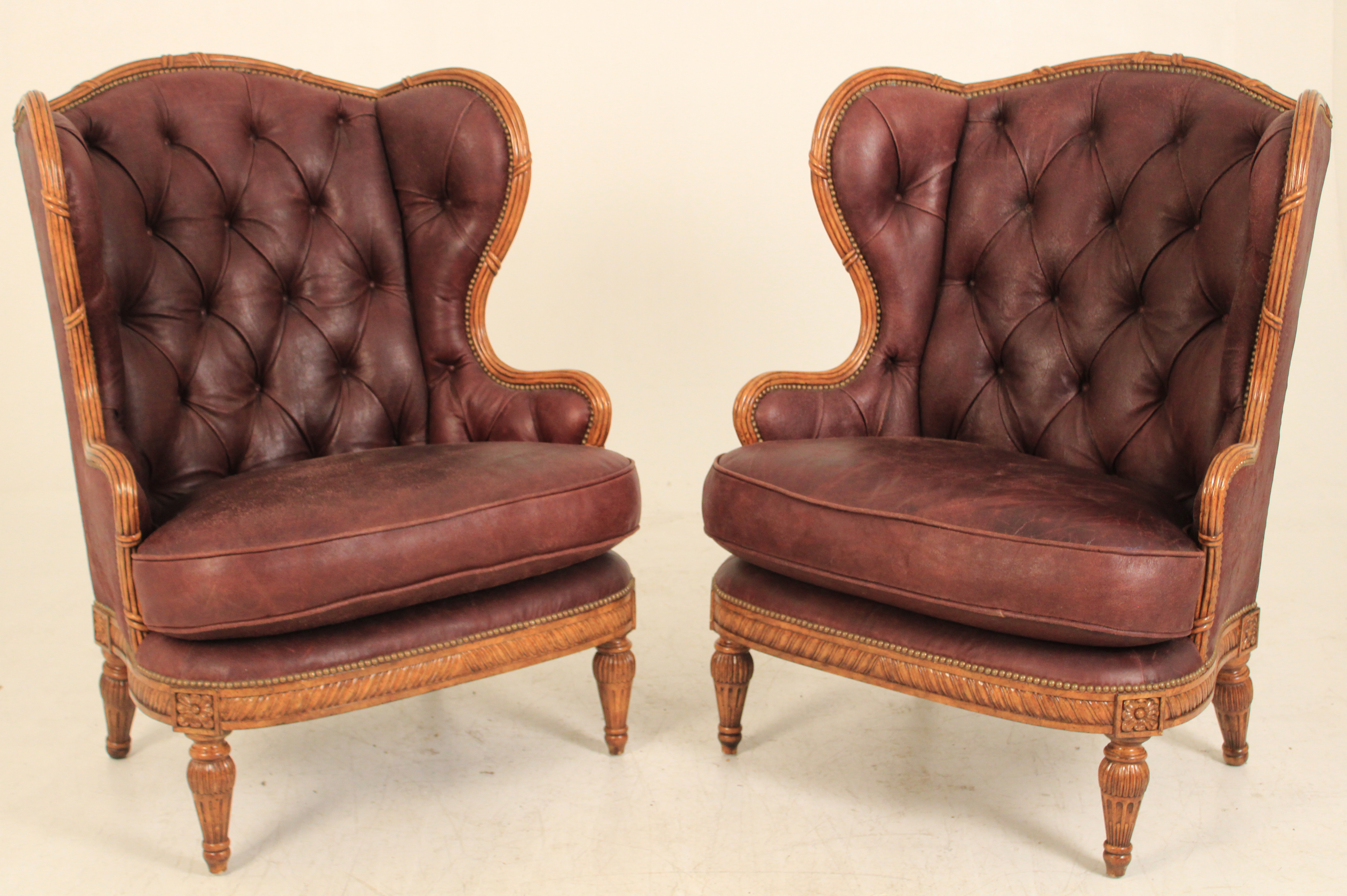 PR. OF LEATHER WING CHAIRS BY MAITLAND