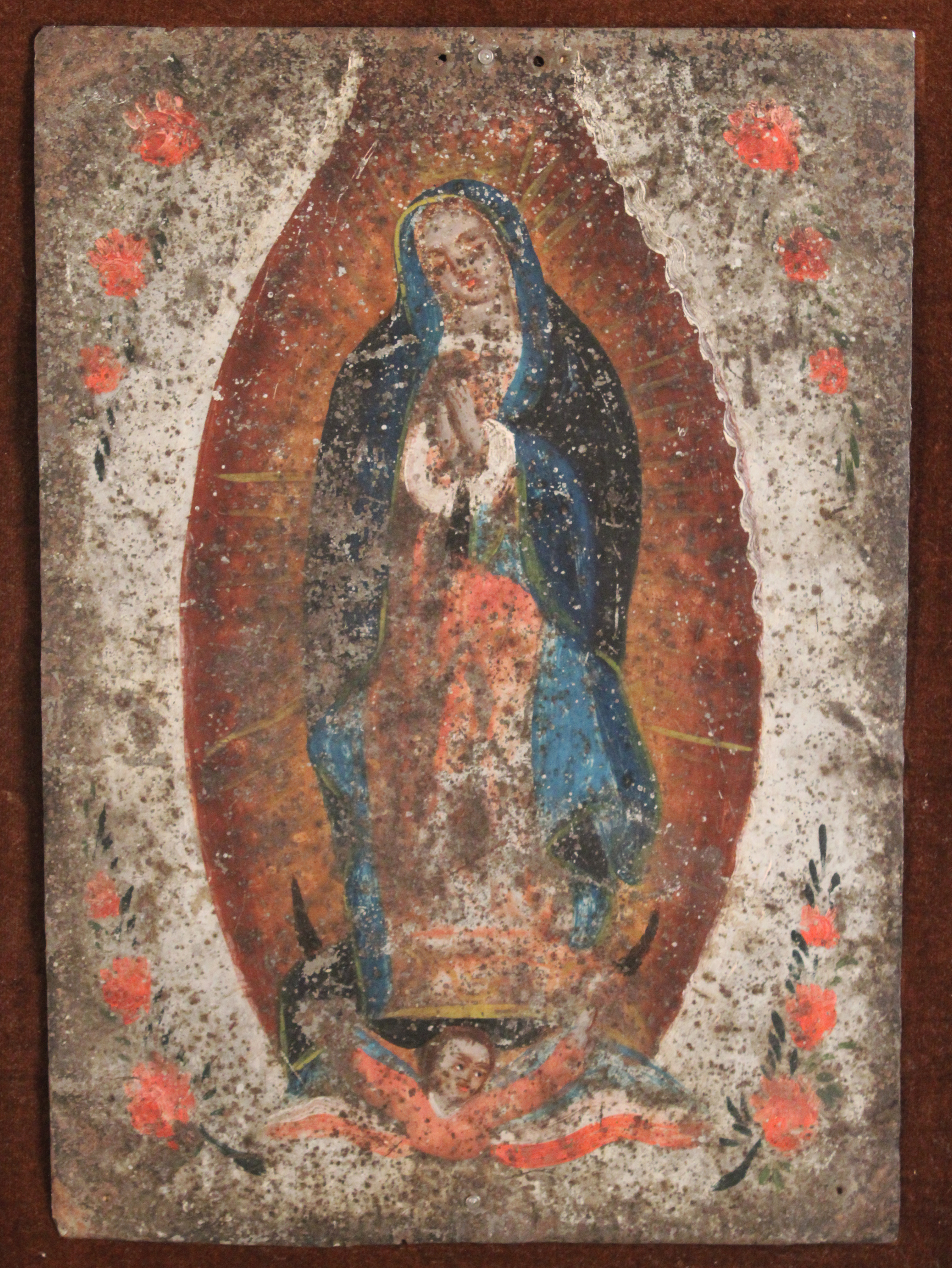 SPANISH COLONIAL PAINTING ON TIN 35ee37