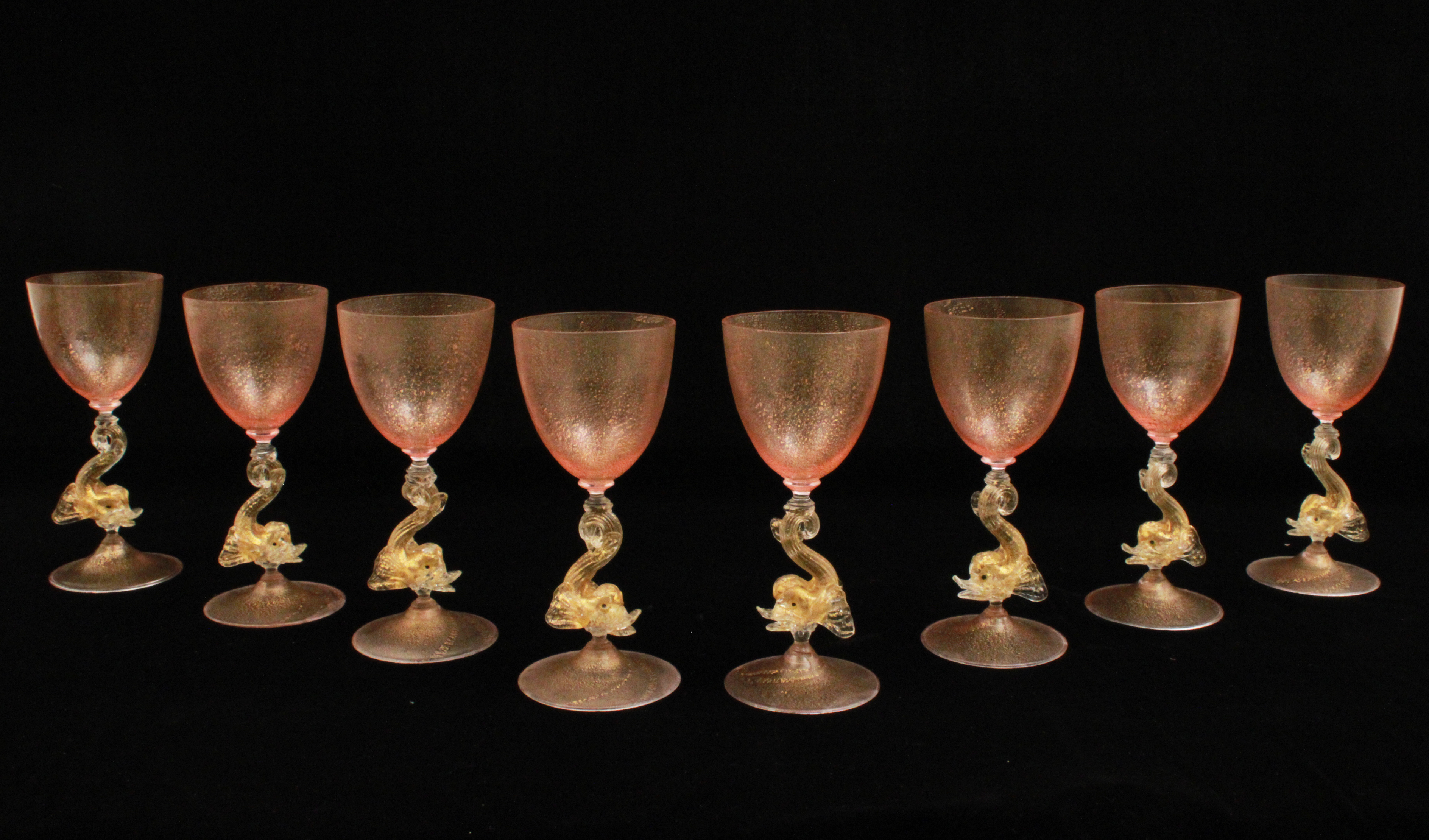 SET OF 8 VENETIAN GLASS TALL GOBLETS