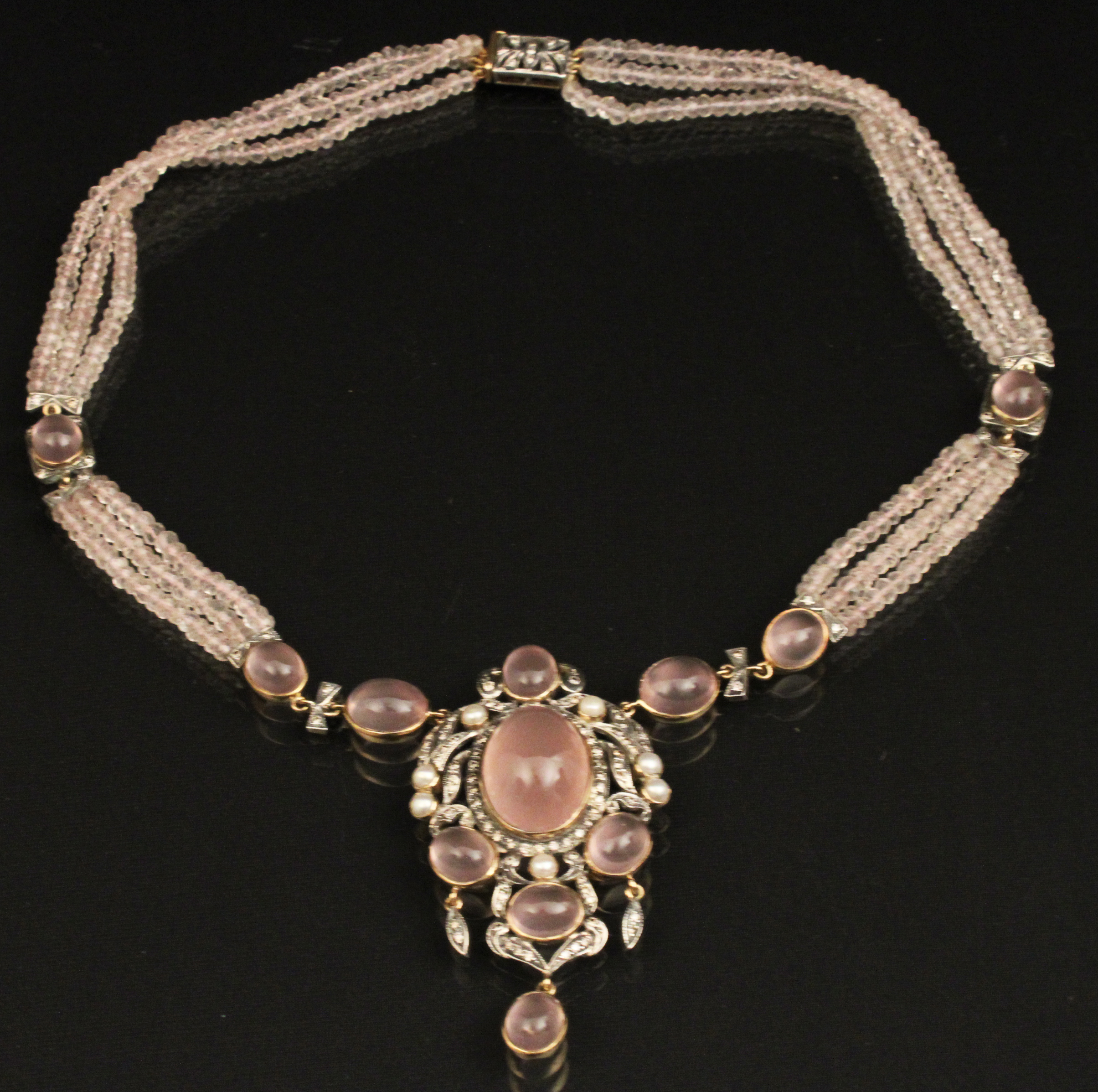 18K ROSE QUARTZ AND DIAMOND NECKLACE 35eebe