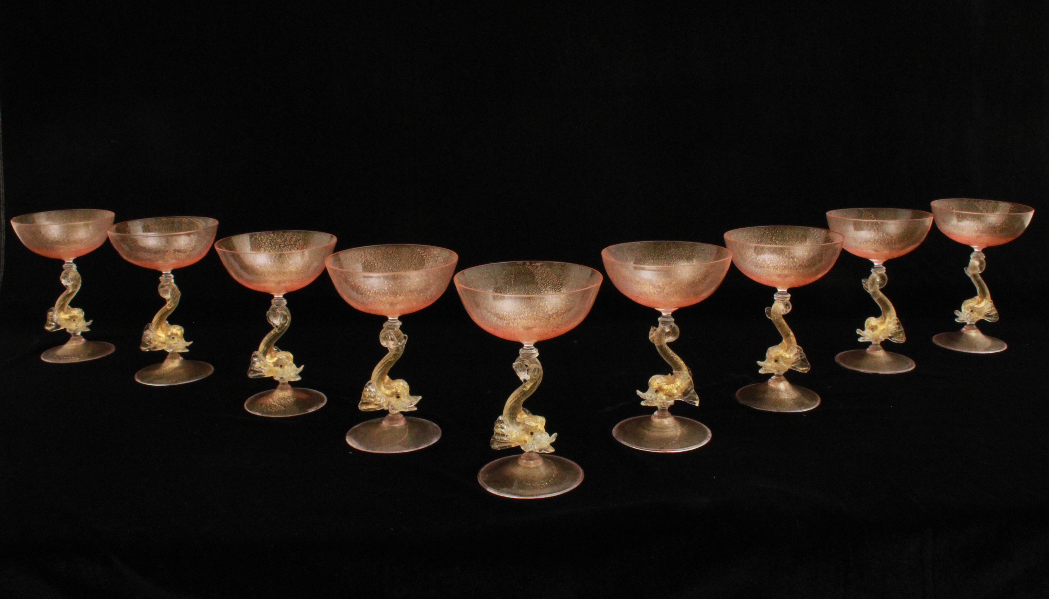 SET OF 8 PINK VENETIAN GLASS CHAMPAGNE 35eec2