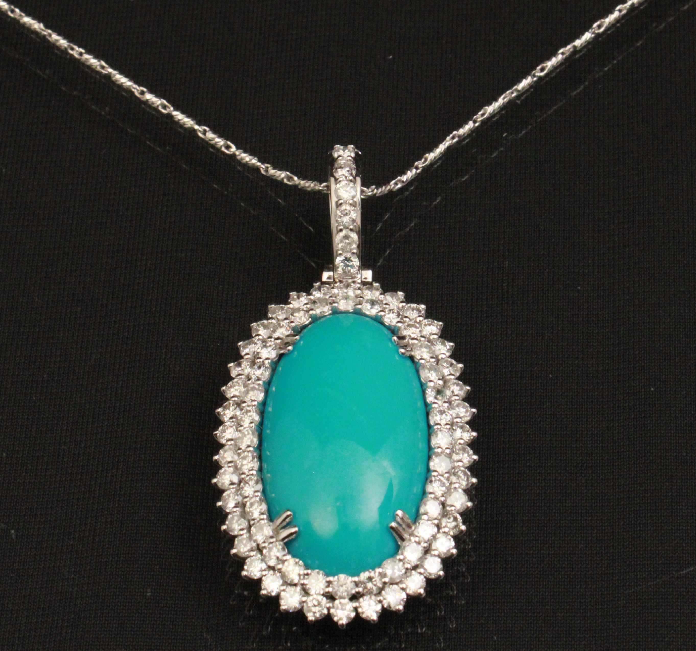 14K WHITE GOLD DIAMOND AND TURQUOISE