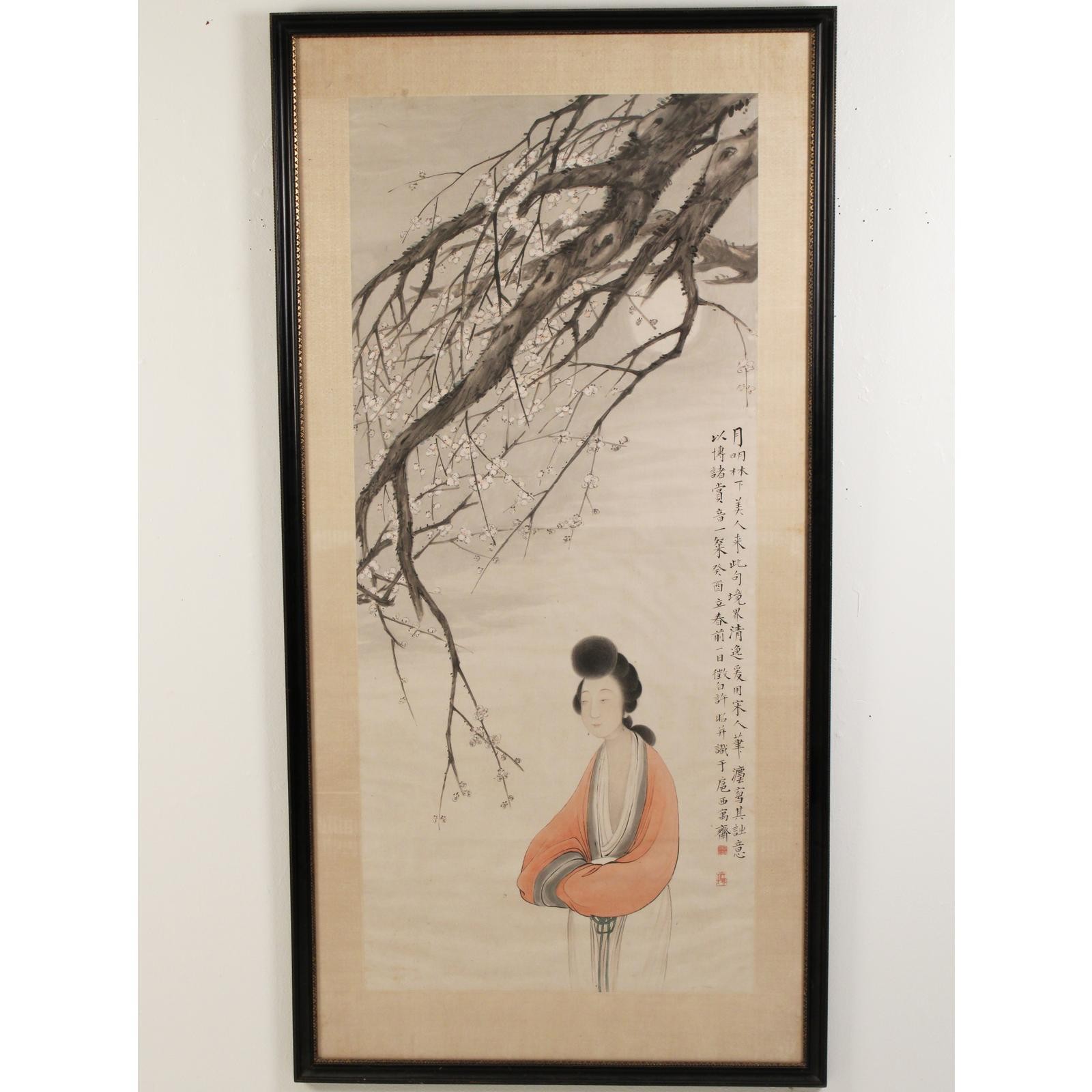 LARGE FRAMED JAPANESE PAINTING 35ef03