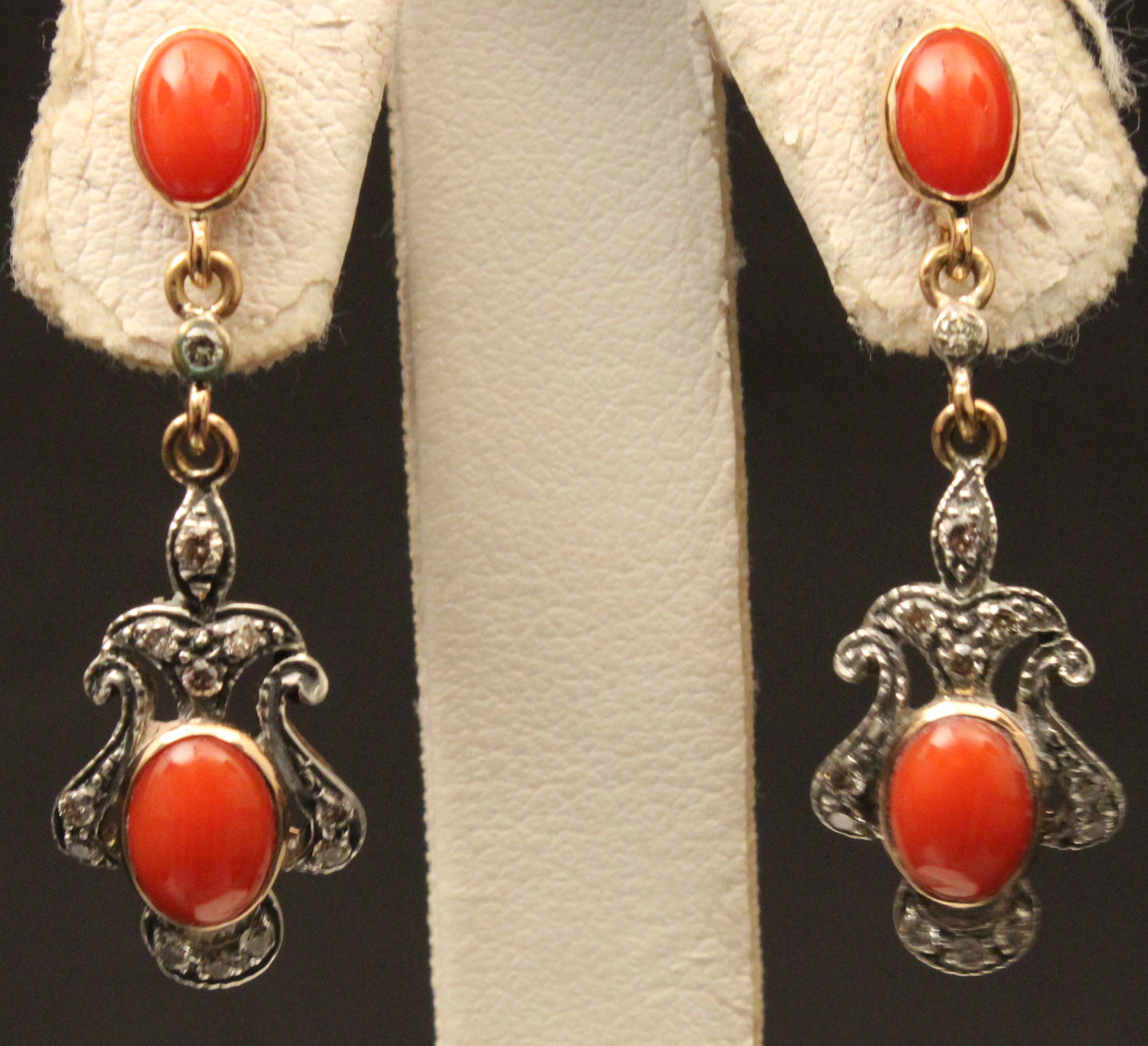 PR OF 18K DIAMOND AND CORAL EARRINGS 35efcc