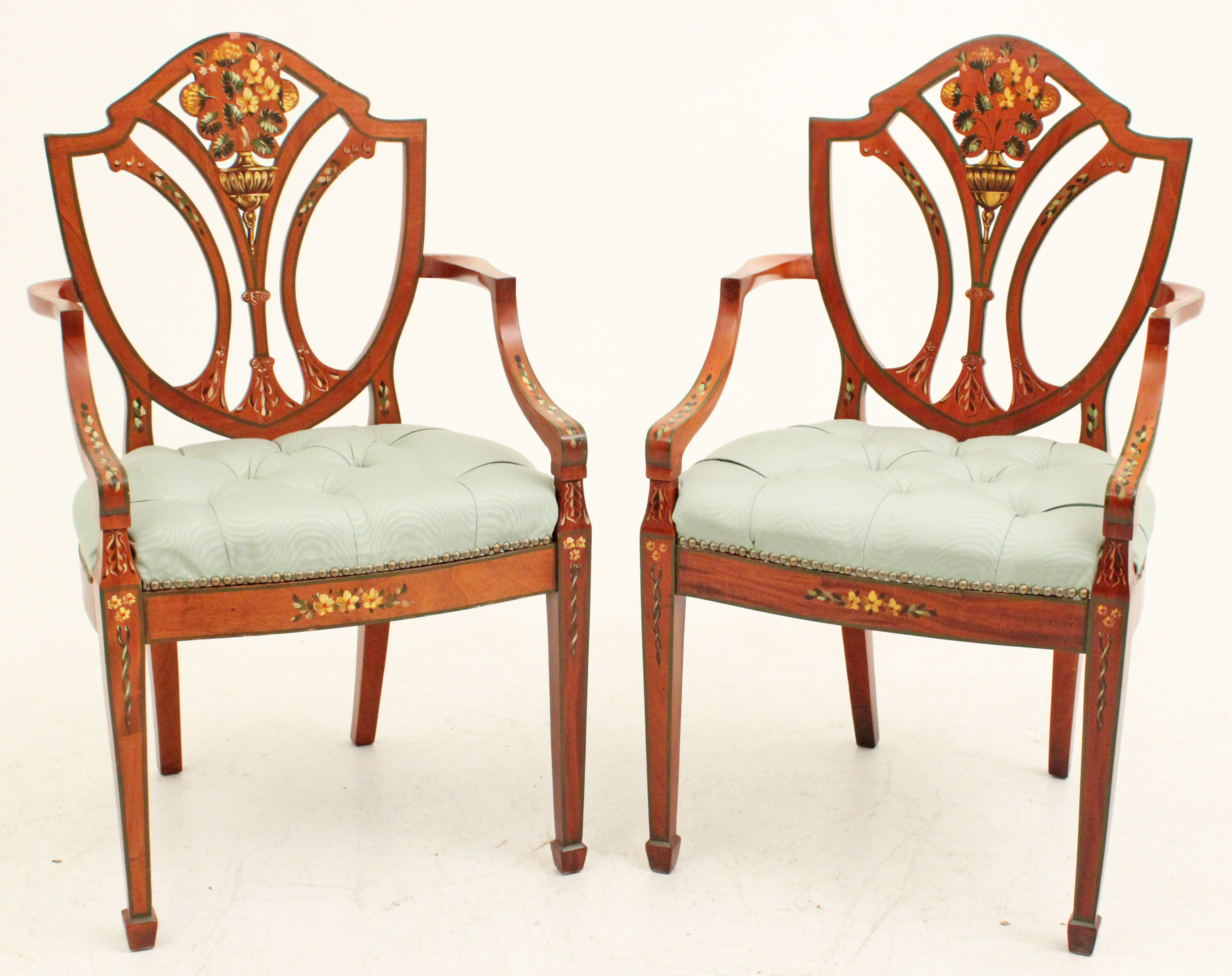 PR. OF PAINTED SATINWOOD ARM CHAIRS