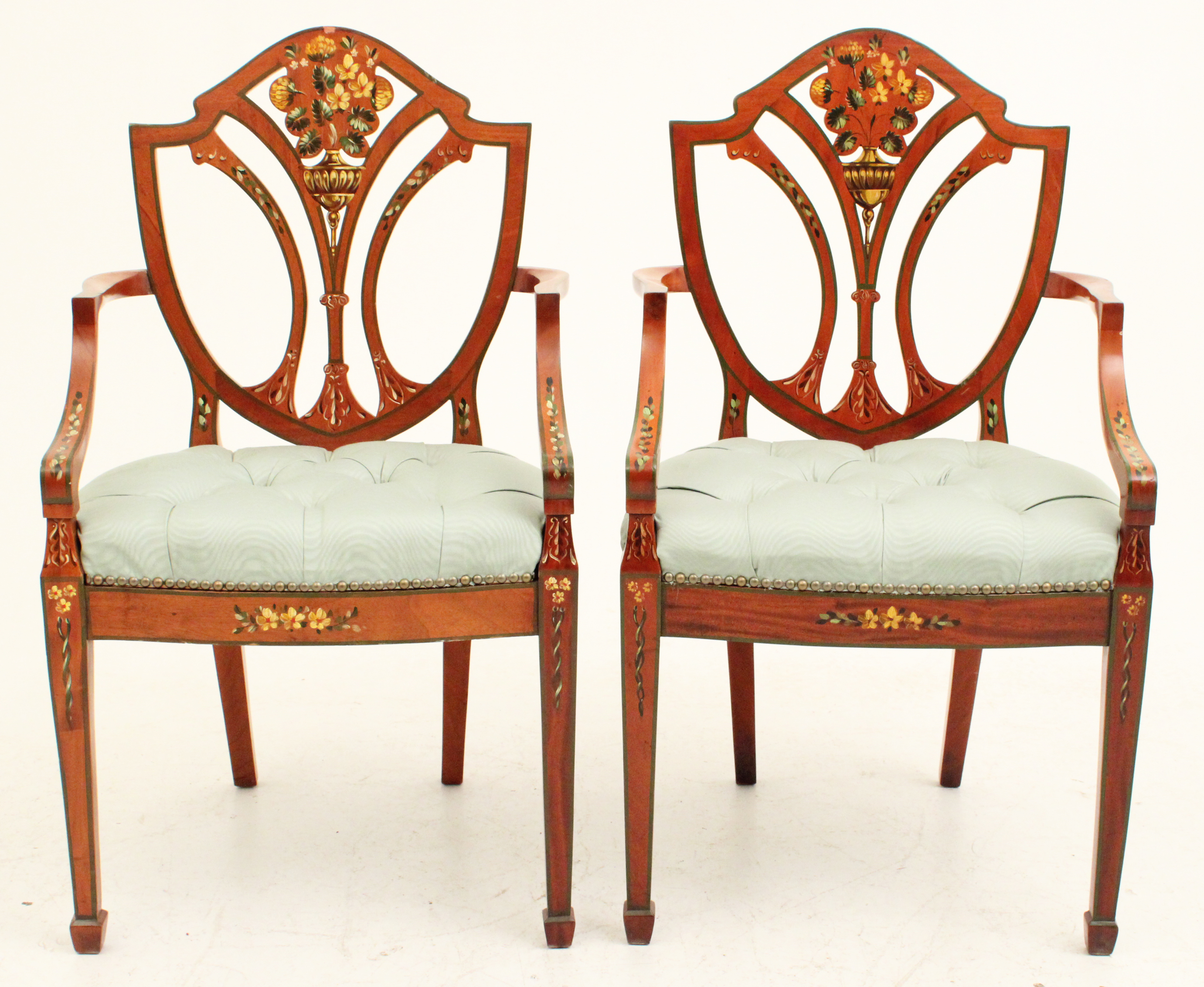 PR. OF PAINTED SATINWOOD ARM CHAIRS