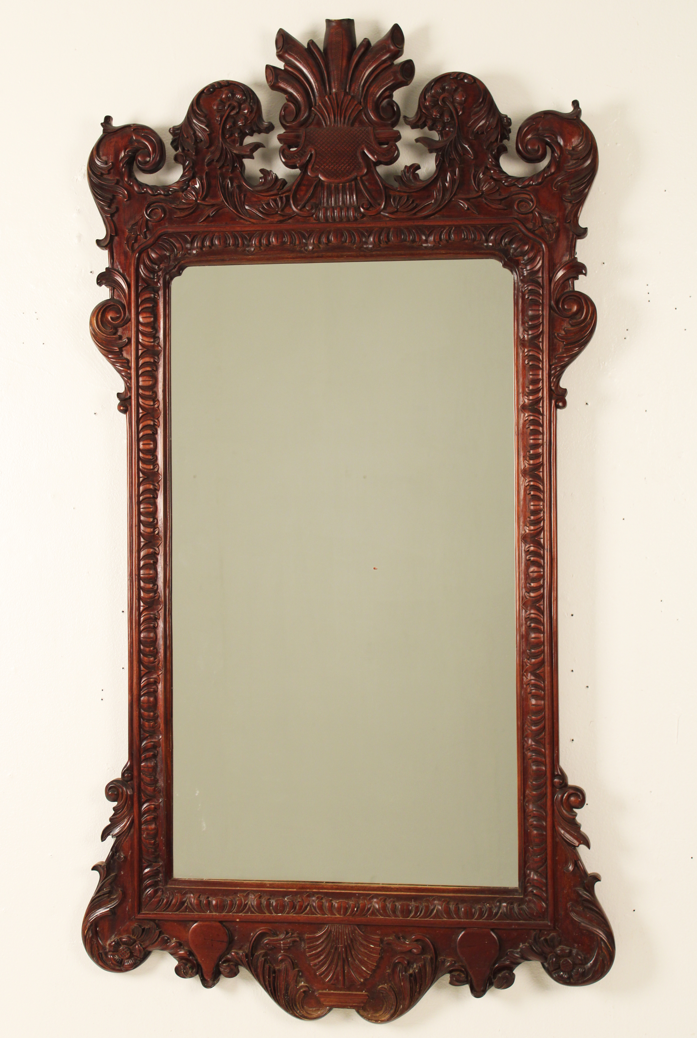 CARVED ENGLISH STYLE MAHOGANY MIRROR