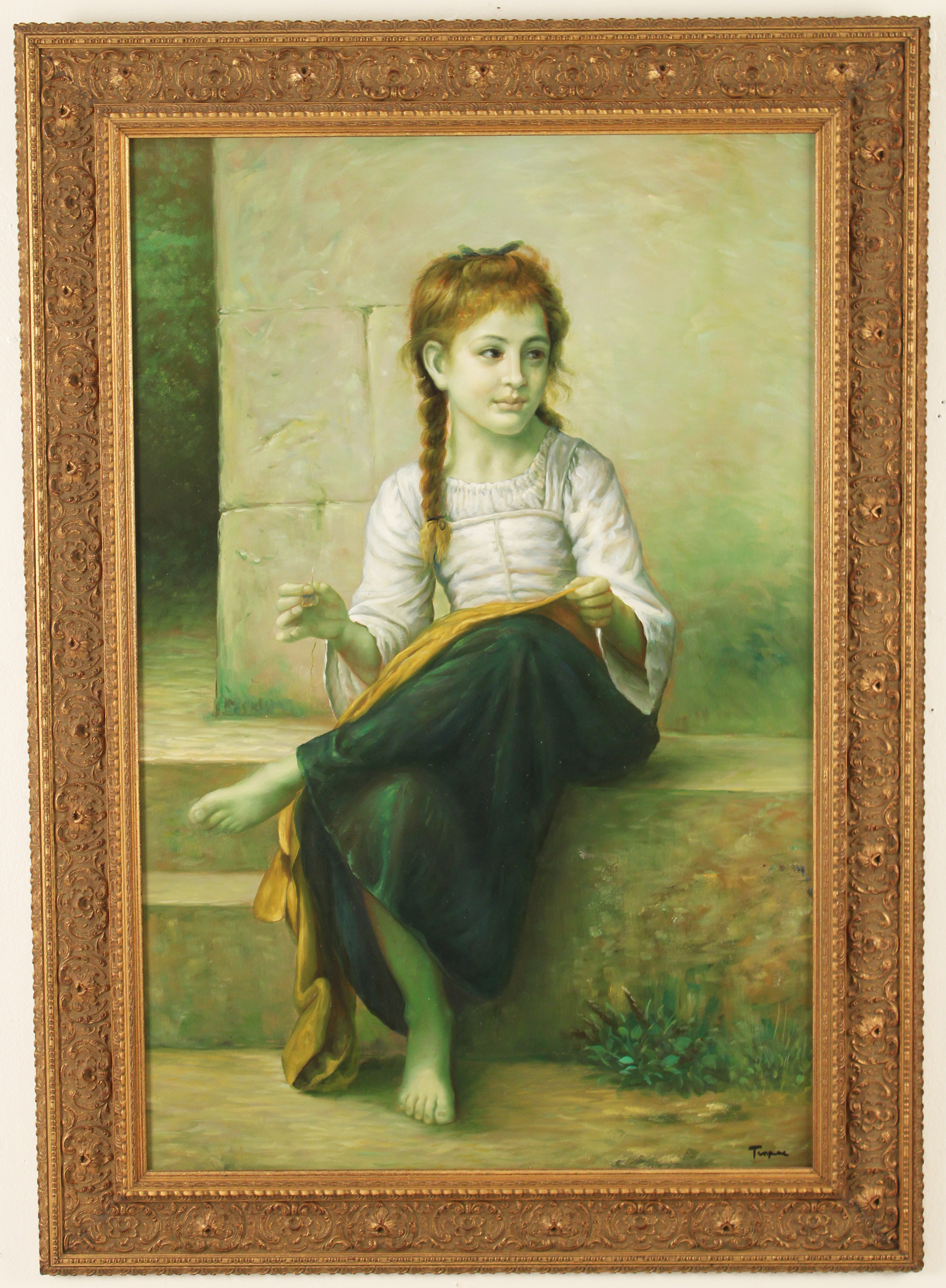 O C PAINTING OF SEATED YOUNG GIRL 35f0c0