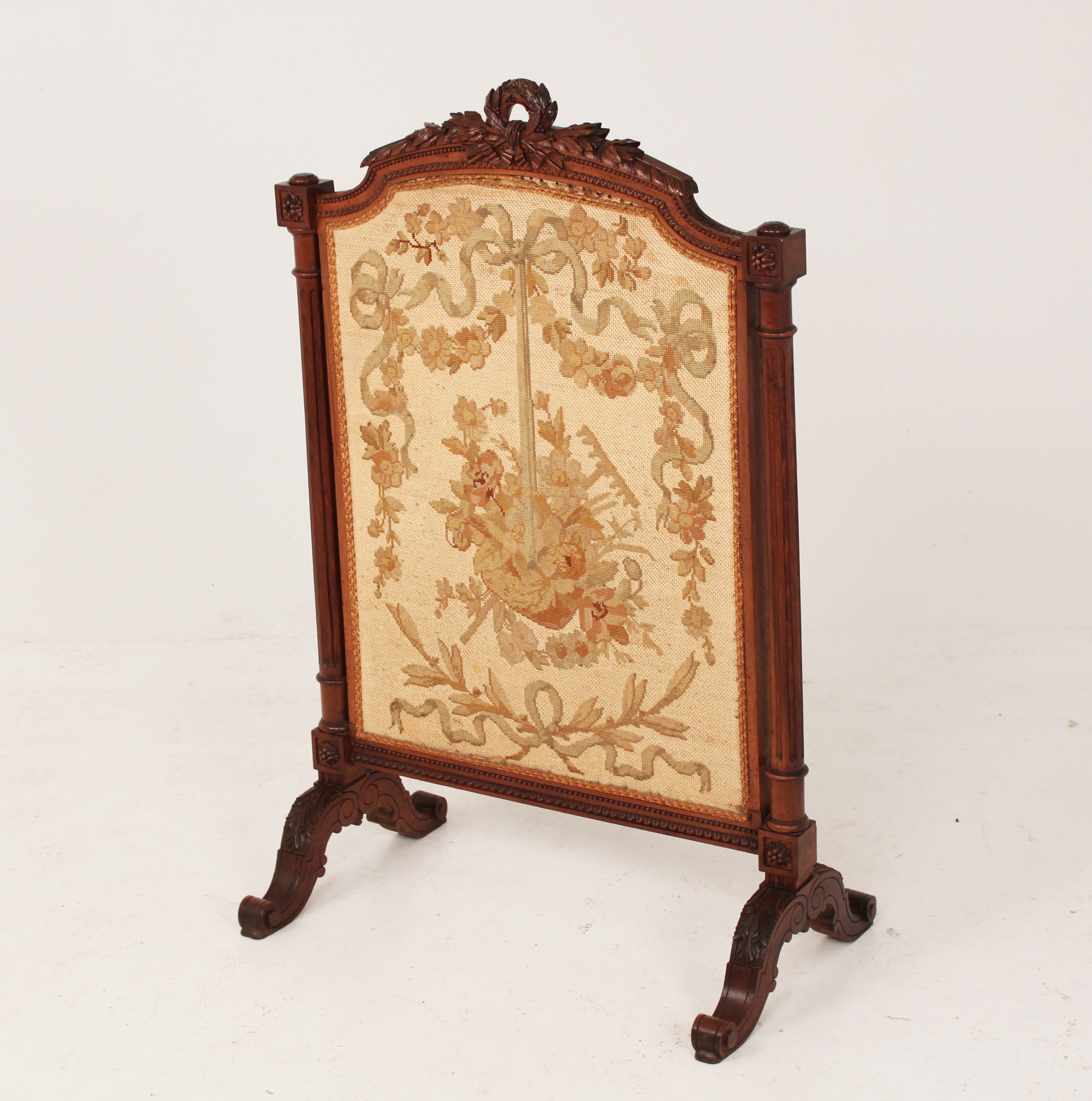 FRENCH WALNUT NEEDLEPOINT FIRESCREEN