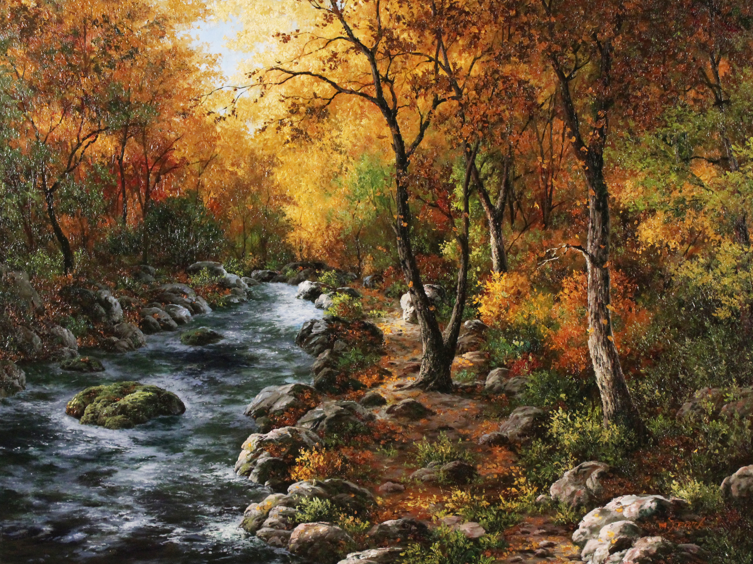 O/C PAINTING OF AUTUMN SCENE WITH