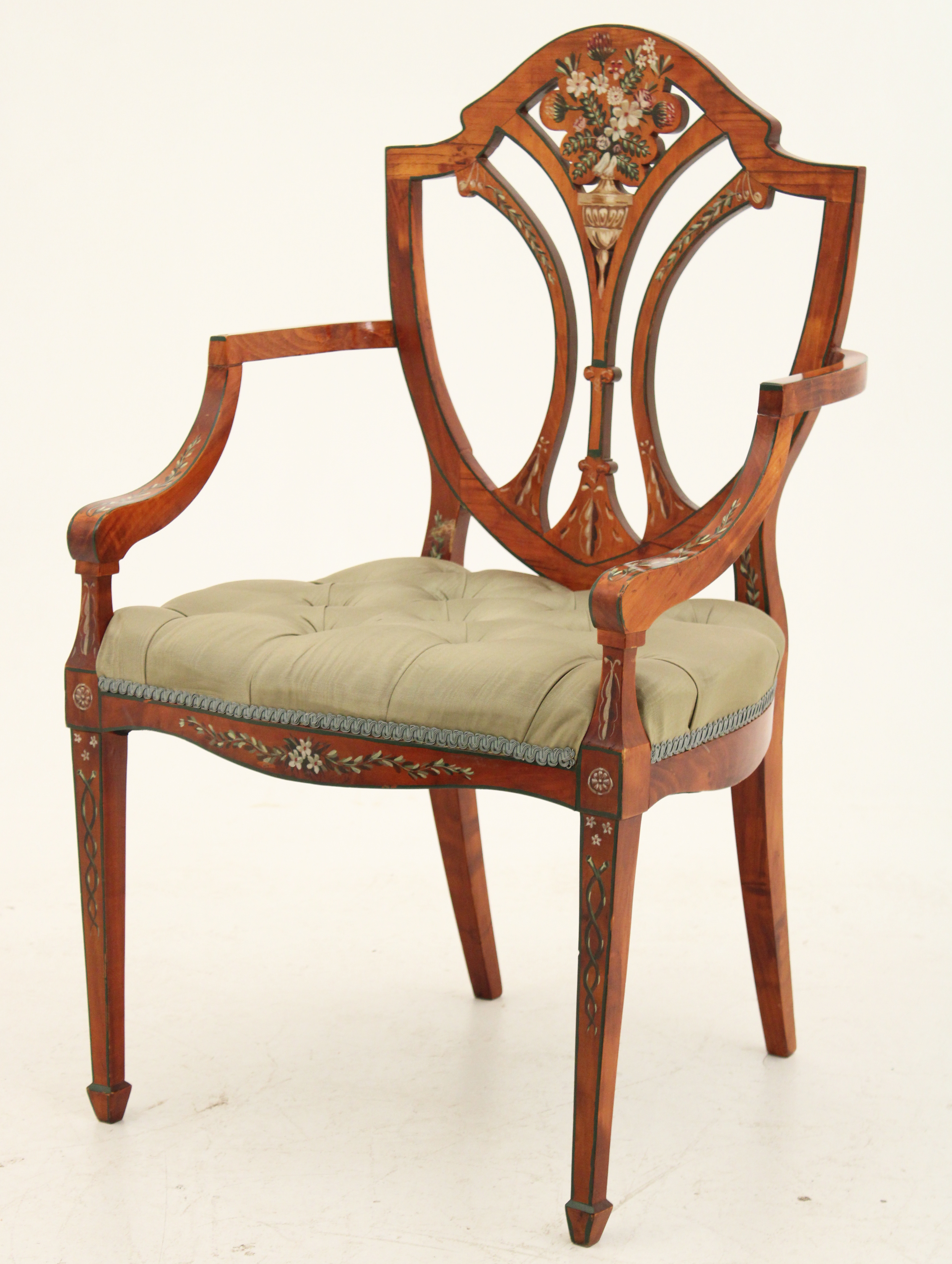 PAINTED SATINWOOD SHIELD BACK ARMCHAIR 35f118