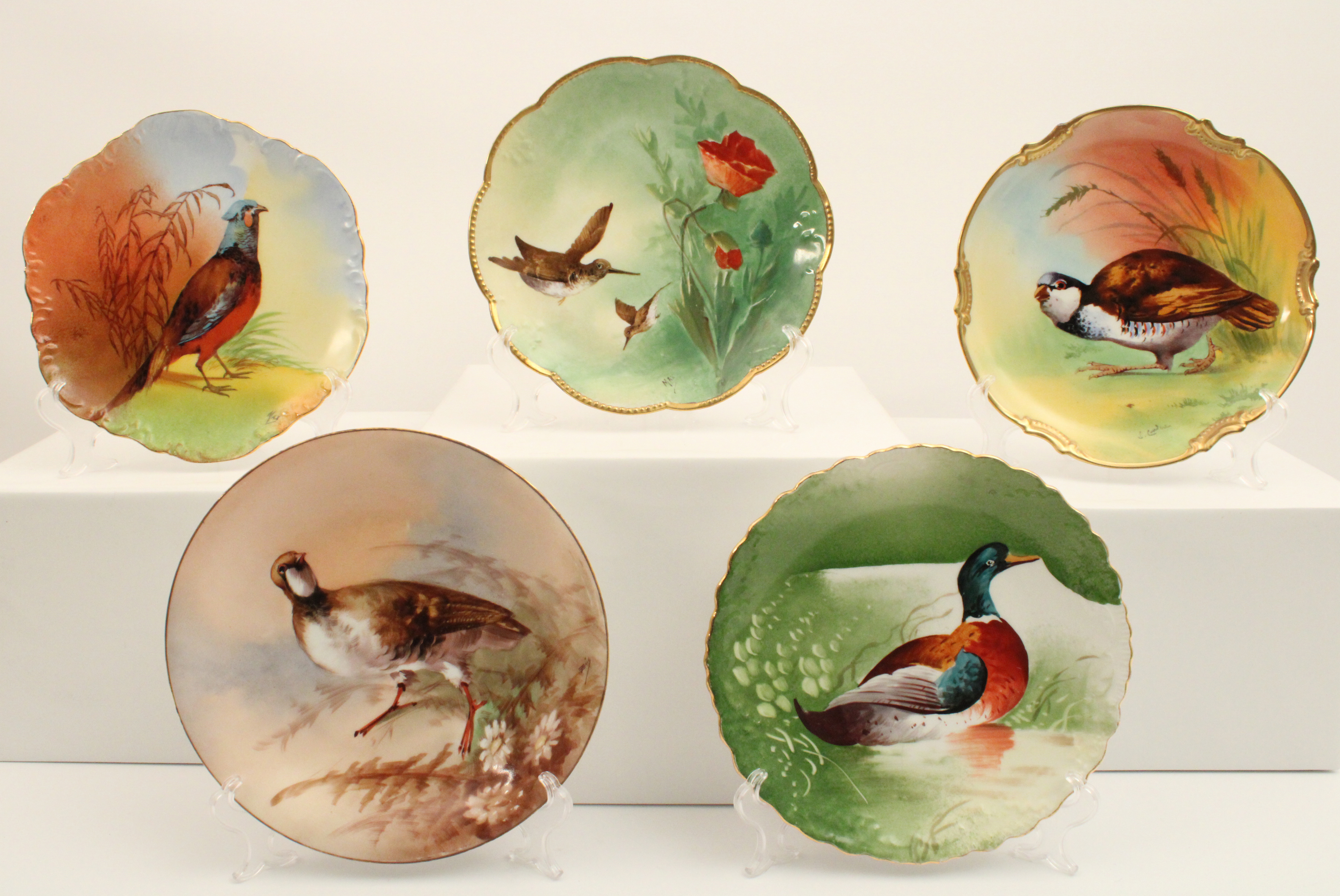 5 FRENCH LIMOGES HAND PAINTED BIRD