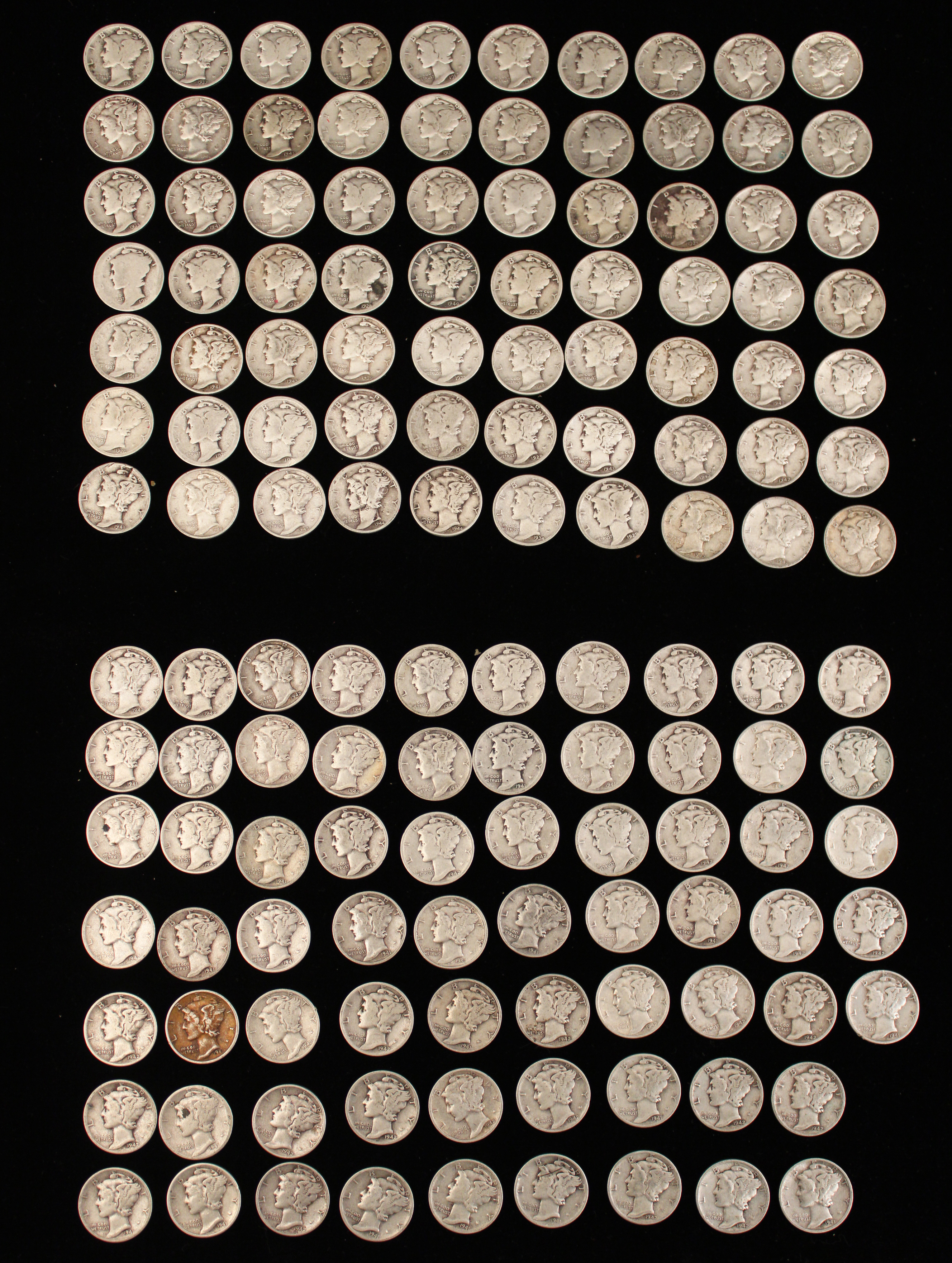138 WARTIME DIMES;  APPROX.  11.0