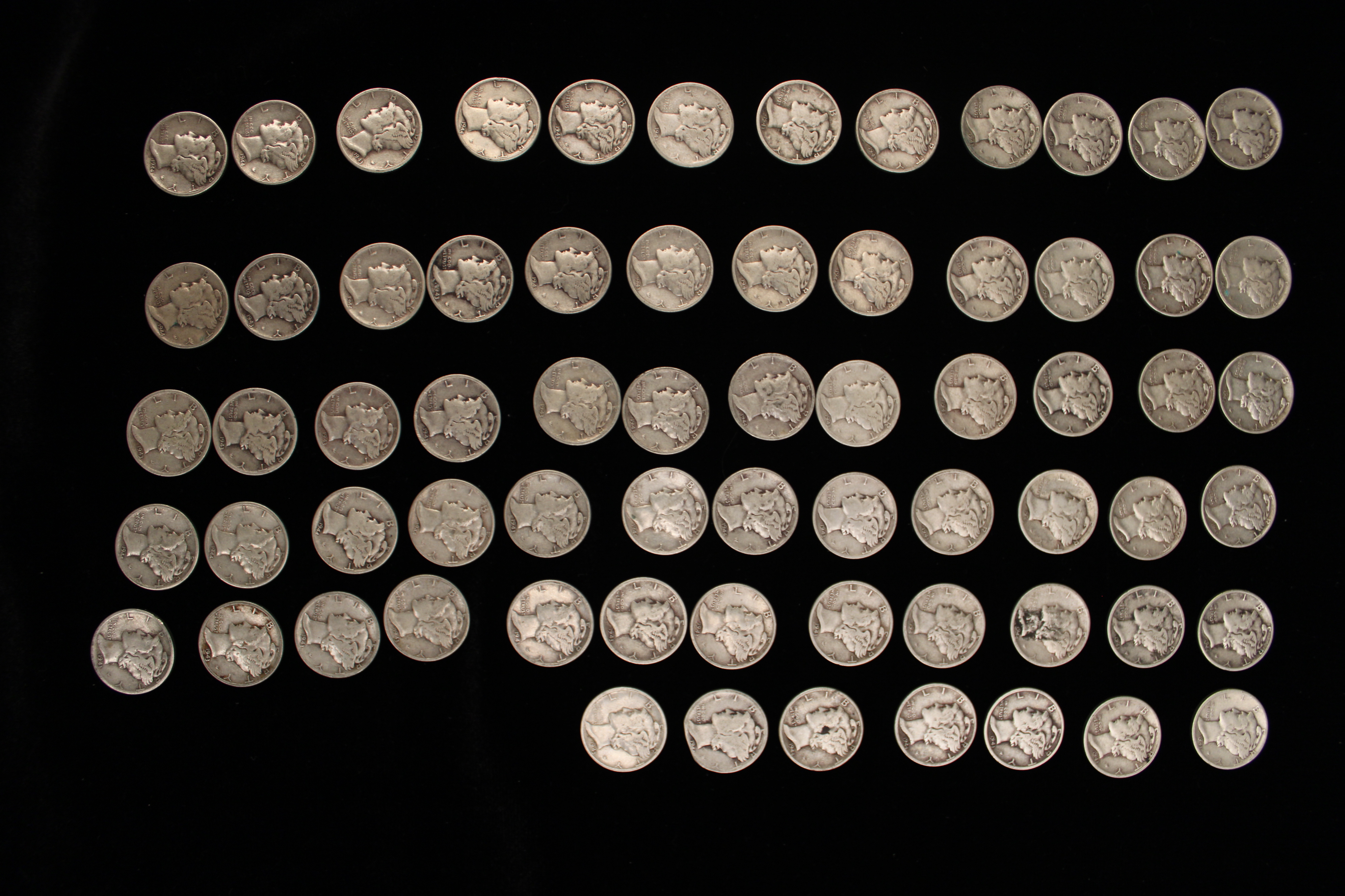 67 WARTIME DIMES 1943-1944;  APPROX.