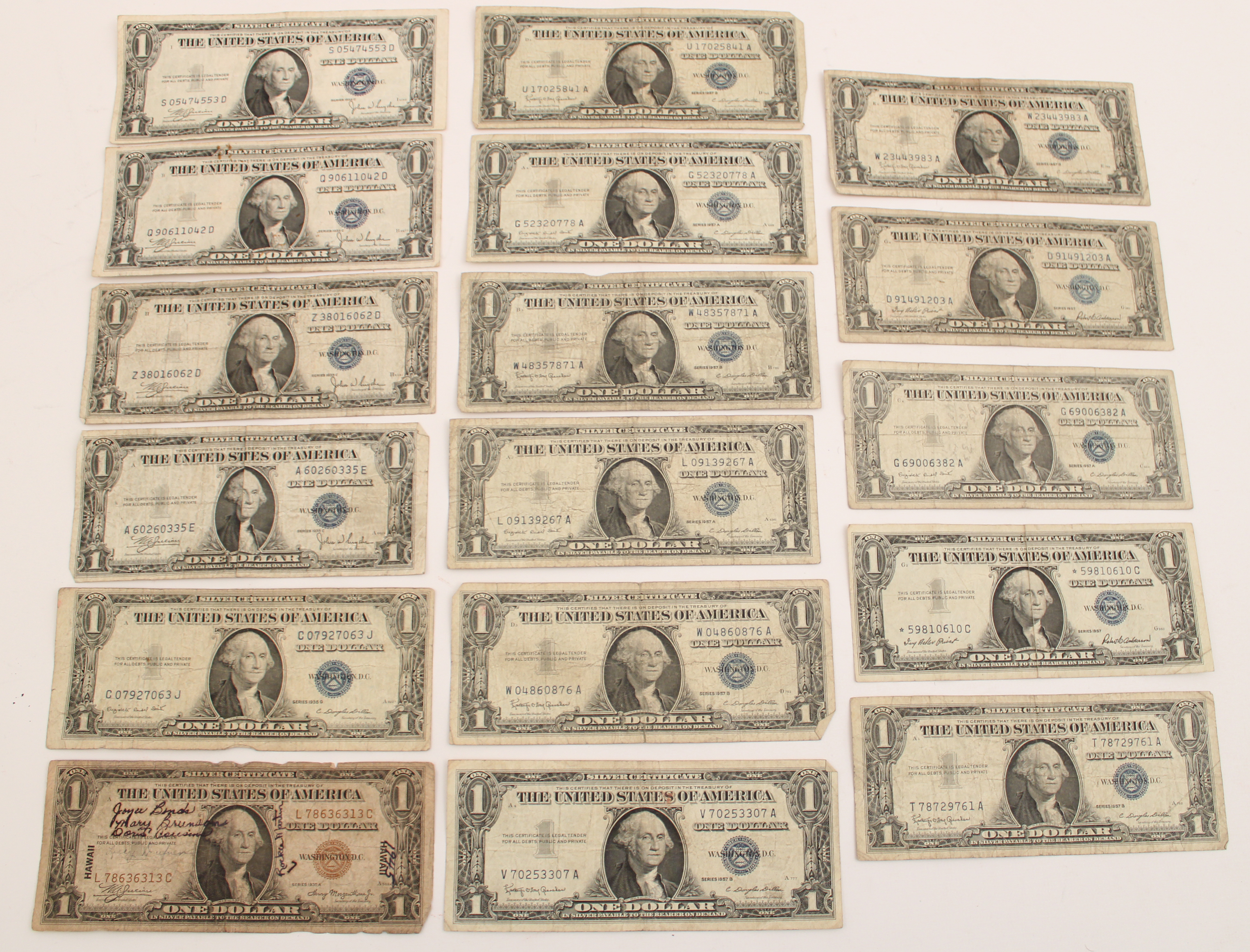 17 AMERICAN ONE DOLLAR SILVER CERTIFICATES 35f15a