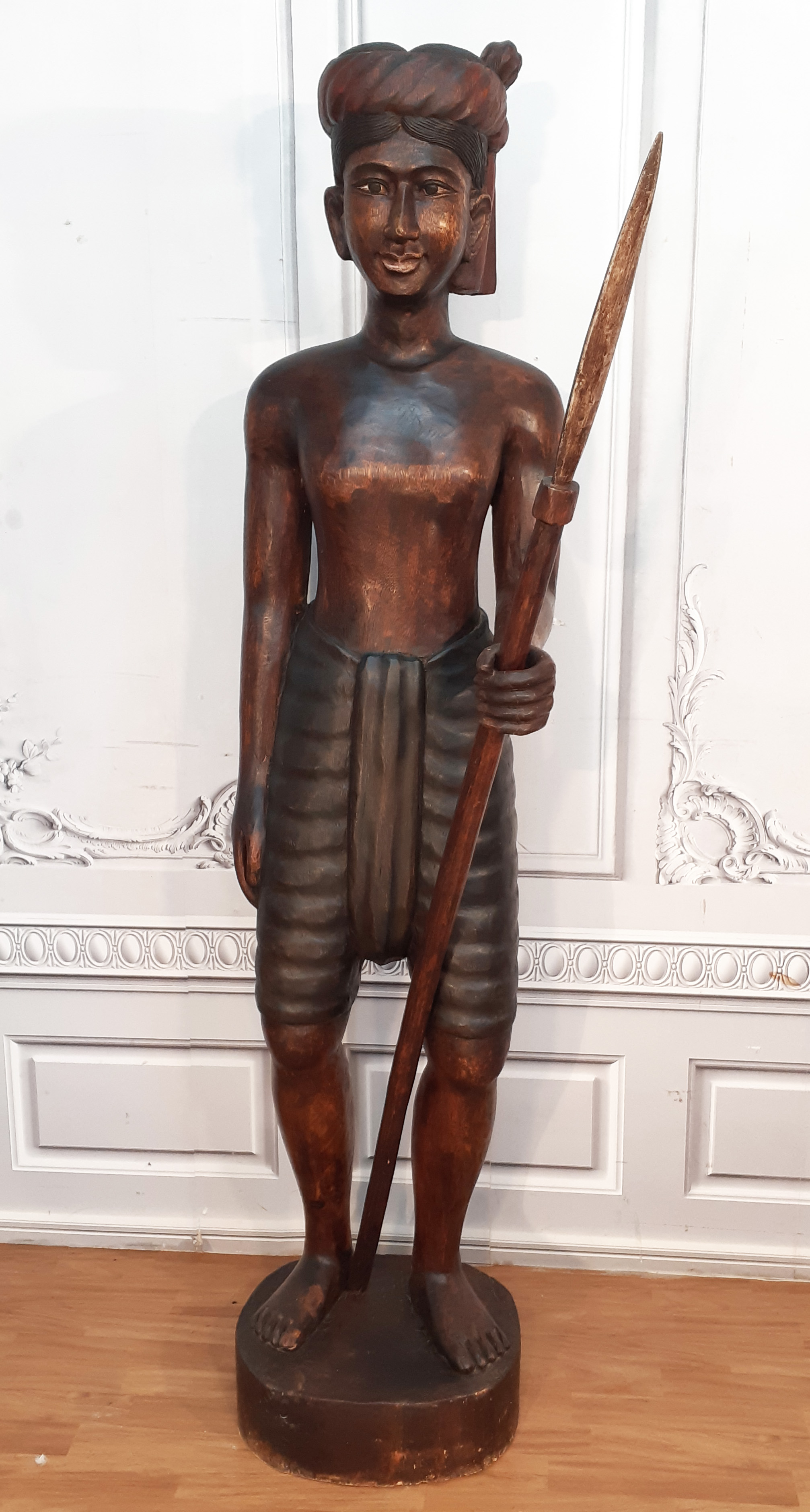 LIFE SIZE CARVED WOOD STATUE OF