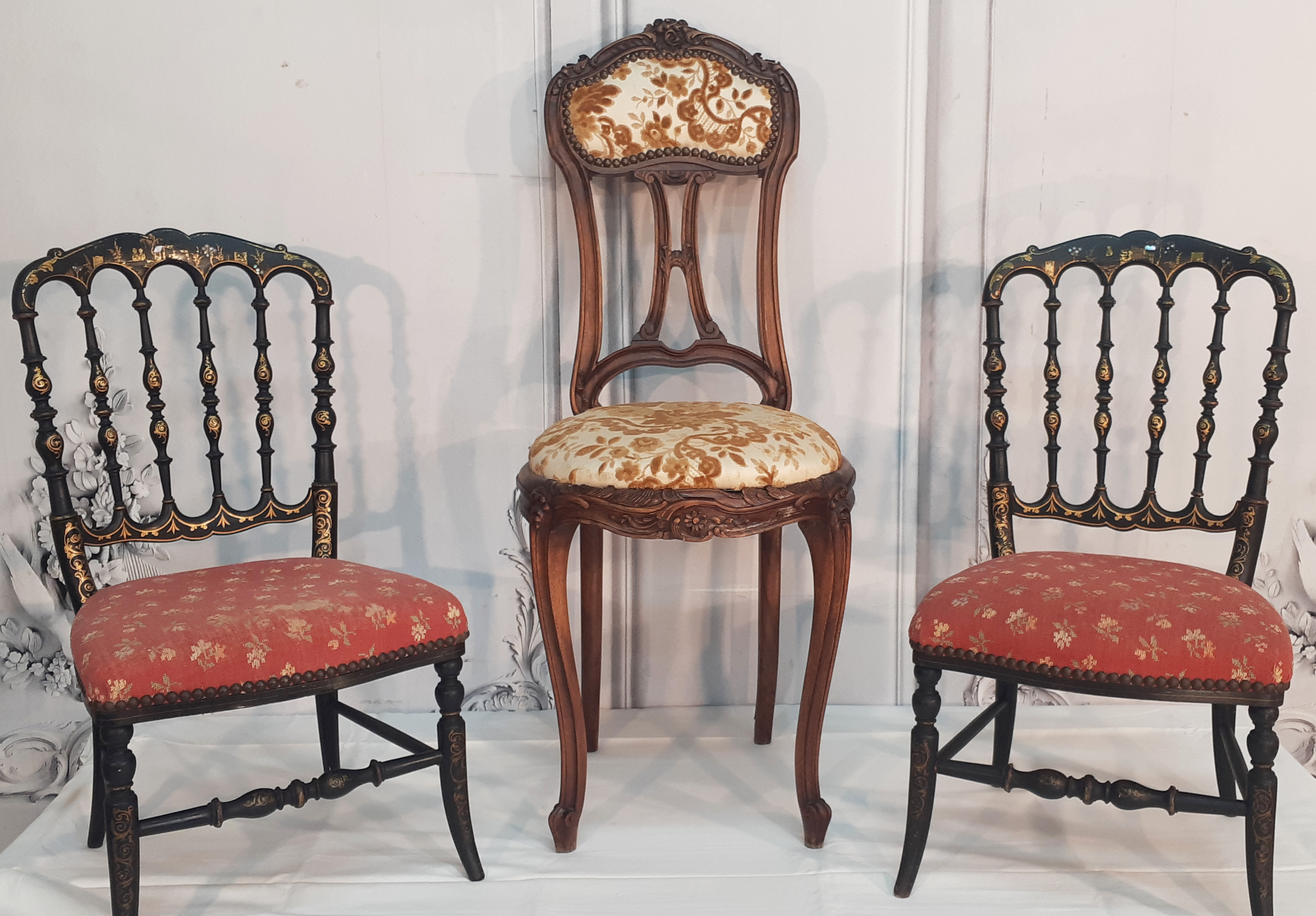 GROUP OF 3 FRENCH LOW CHAIRS GROUP