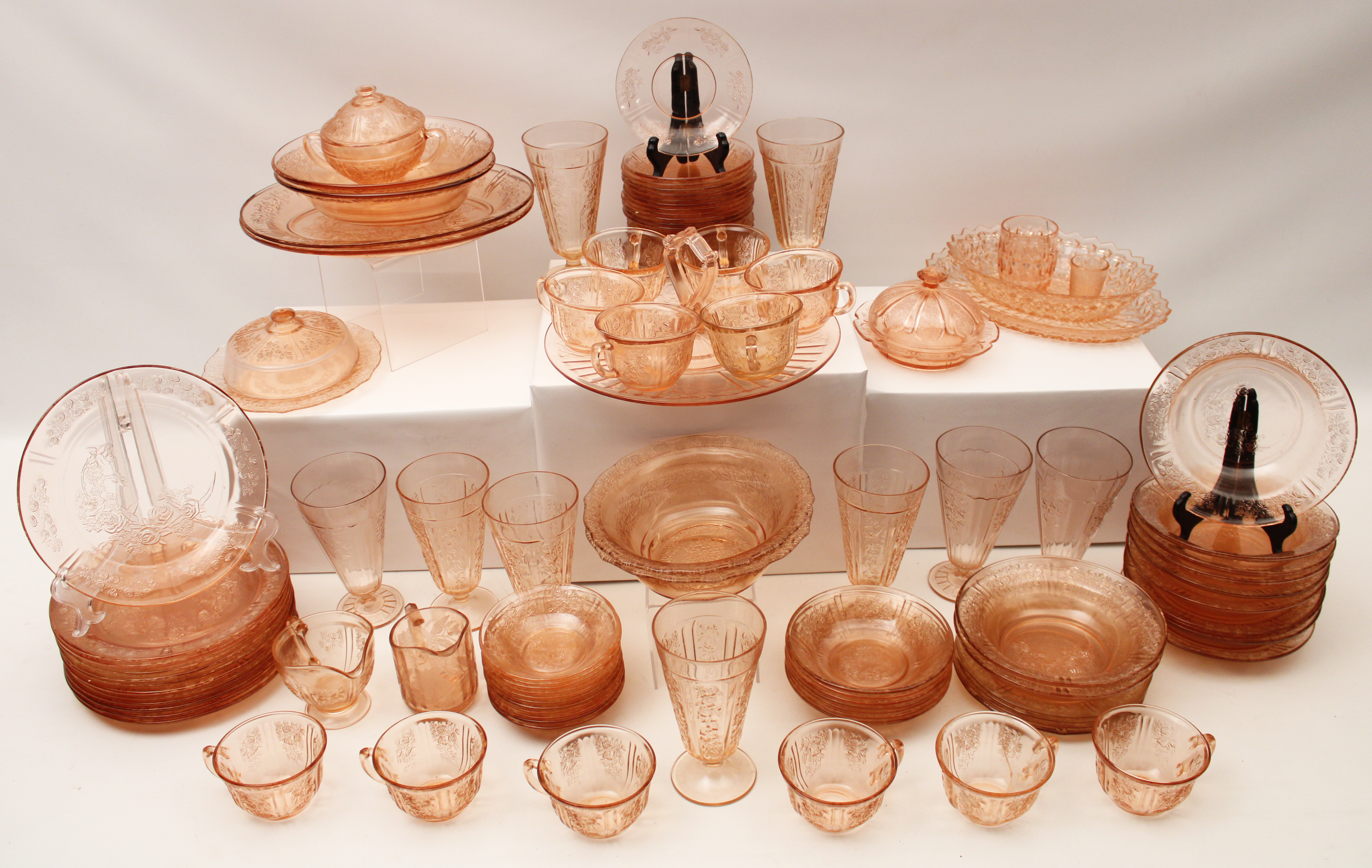 PINK DEPRESSION GLASS DINNER SERVICE