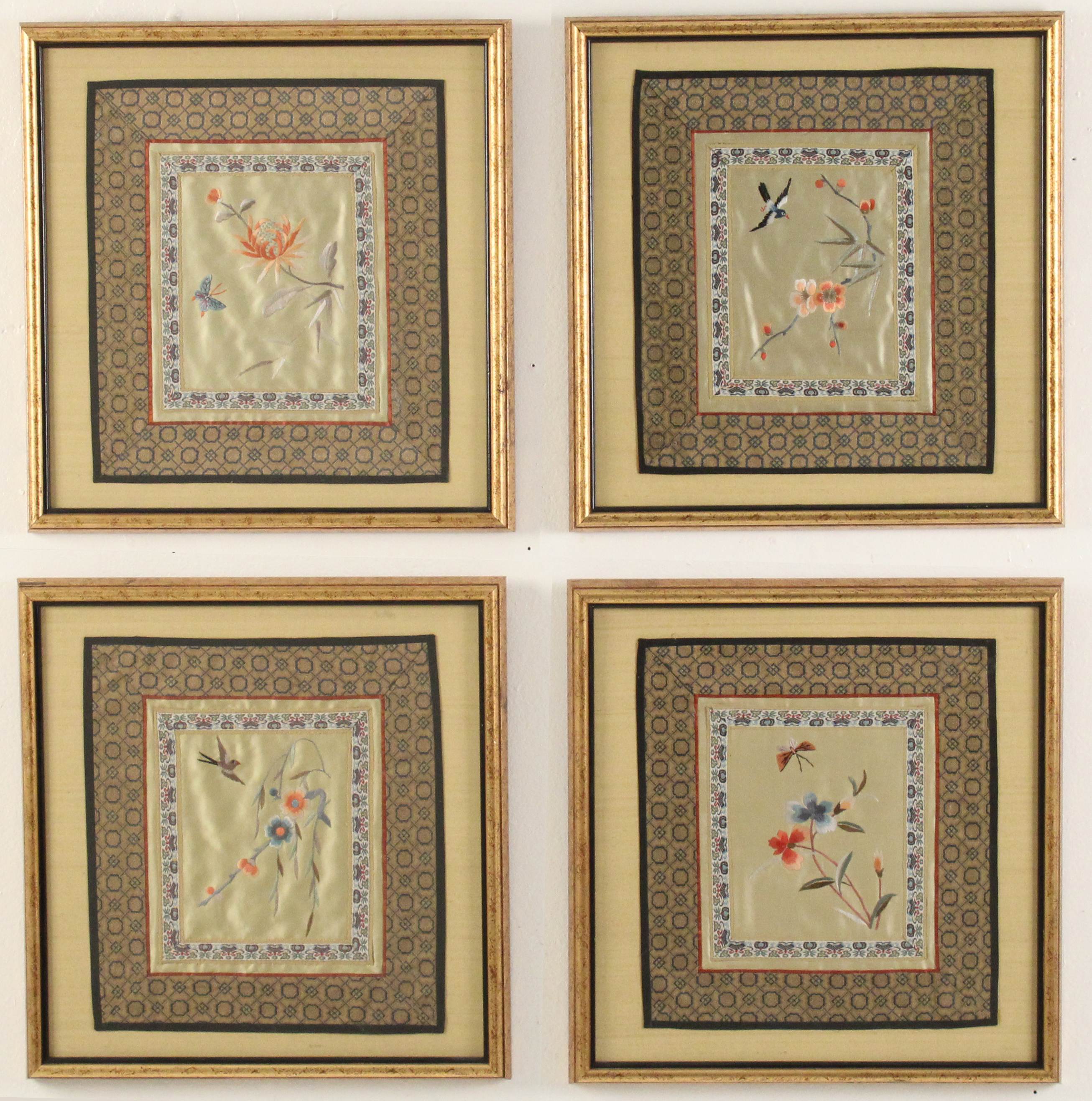 GROUP OF 4 CHINESE SILK EMBROIDERY PANELS