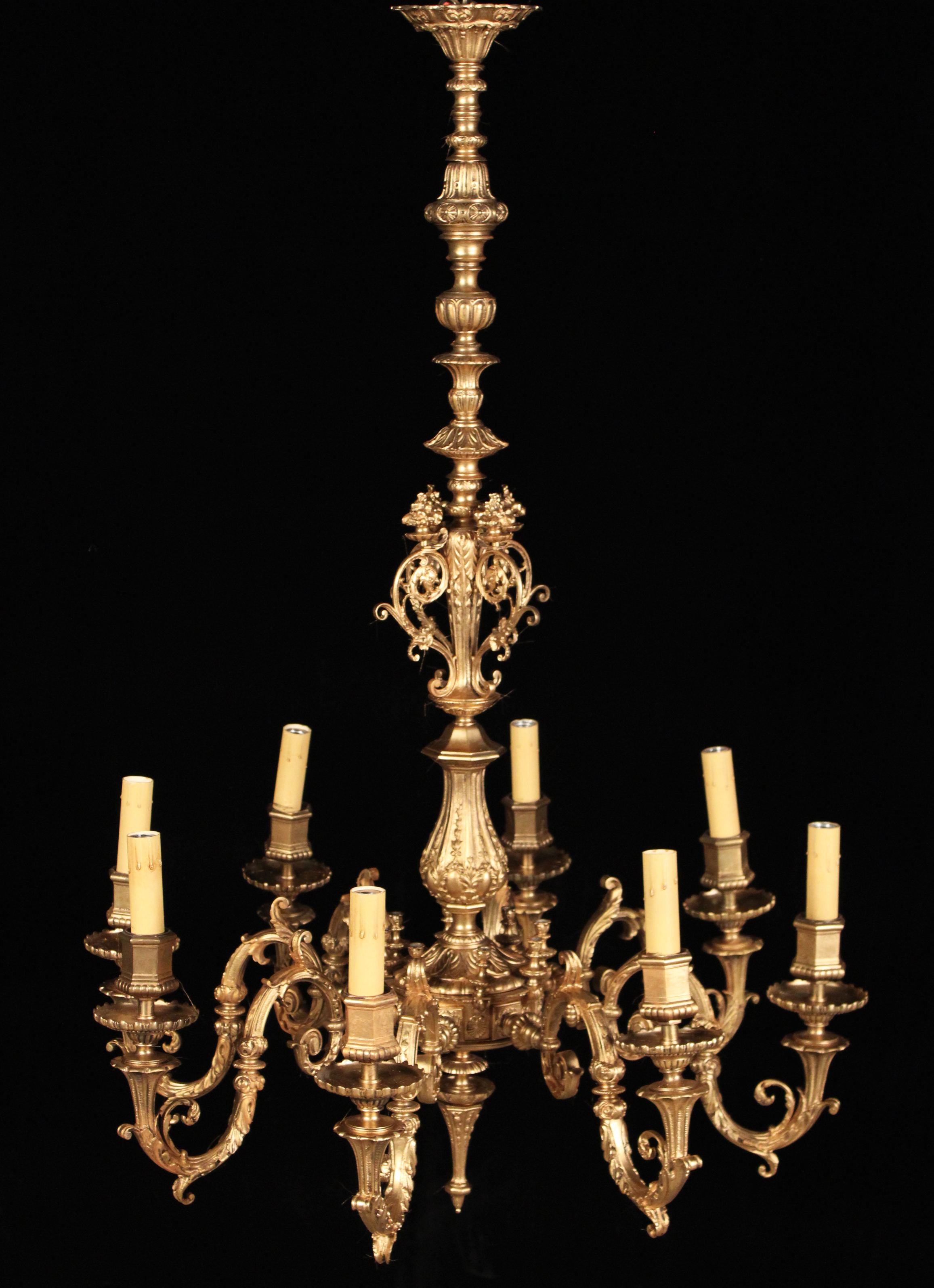 FRENCH GILT BRONZE 8 LIGHT CHANDELIER