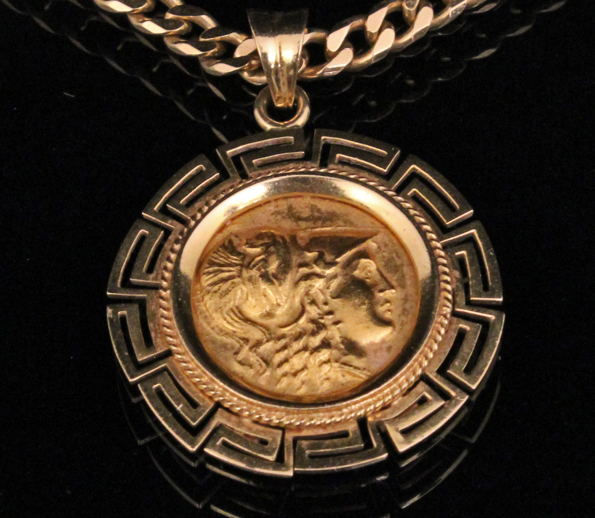 GREEK GOLD COIN WITH 18K BEZEL