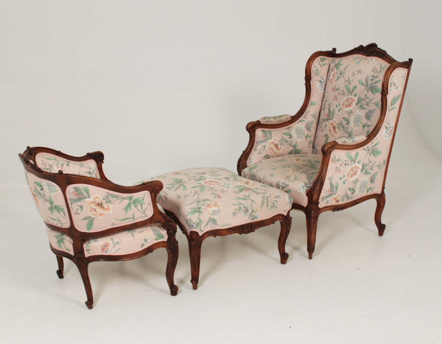 3 PC. LOUIS XV STYLE CARVED WALNUT